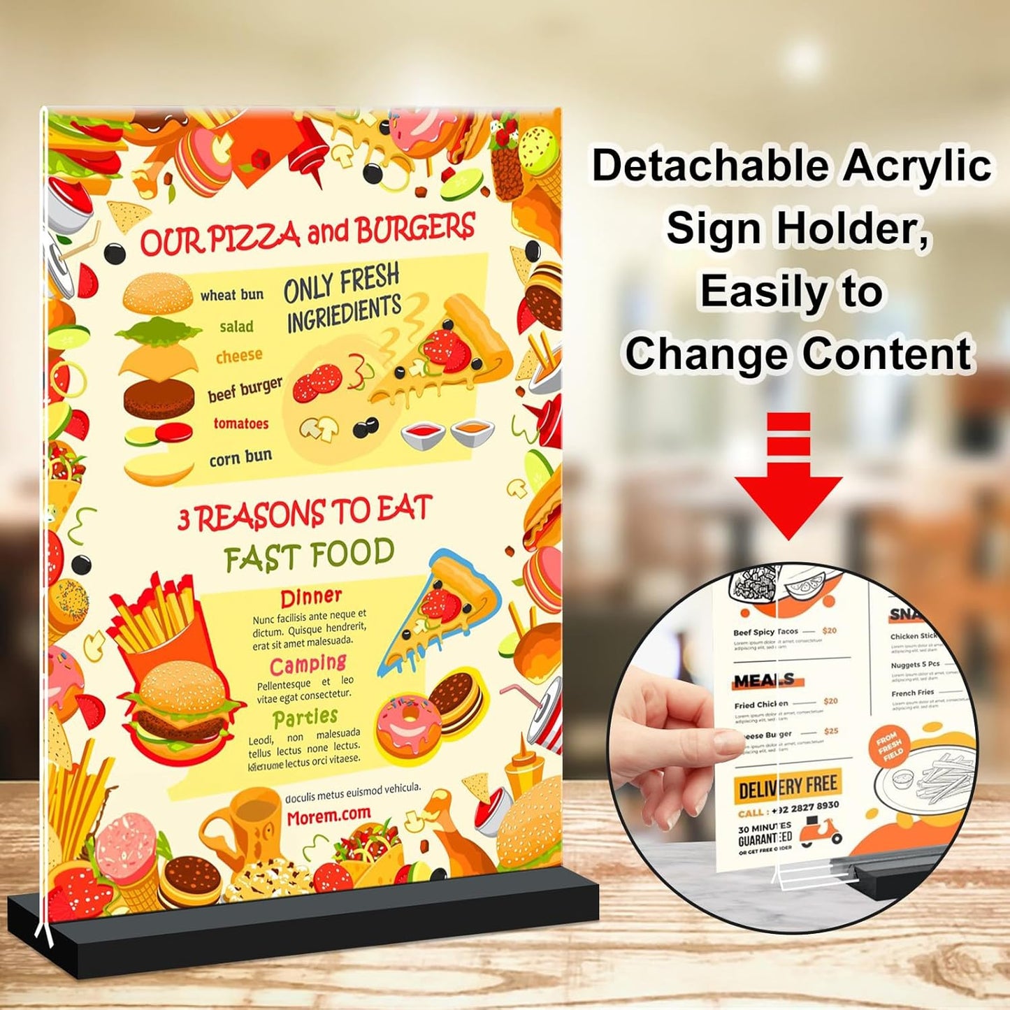 Acrylic Sign Holder 4x6, 12 Pack Clear Double Sided Menu Vertical Display Stand for Restaurants, Office, Store, Show Fair