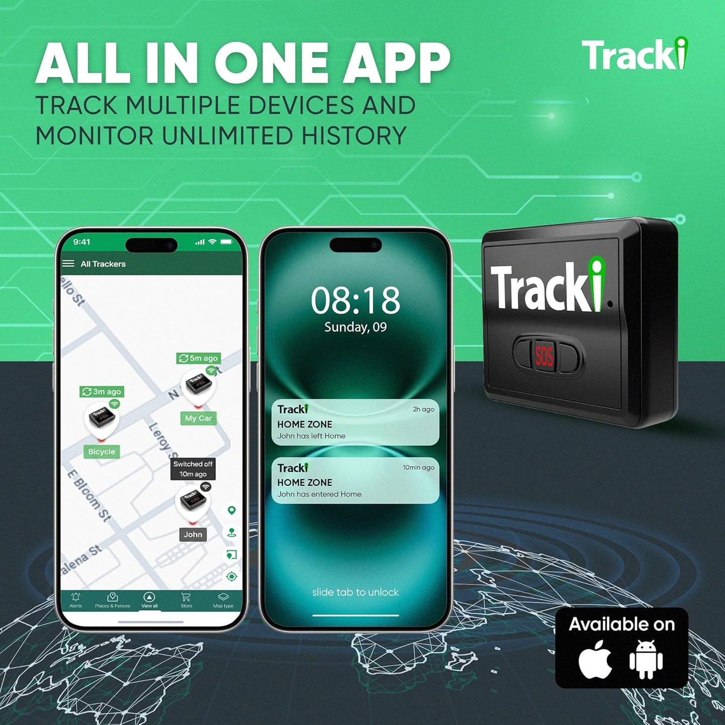 Tracki GPS Tracker for Vehicles, Car, Kids. Subscription Needed. US-Made Tech. 4G LTE GPS Tracking Device. Unlimited Distance, US & Worldwide. Small (Tracker) (Tracker 1 Year Subscription Incl.)