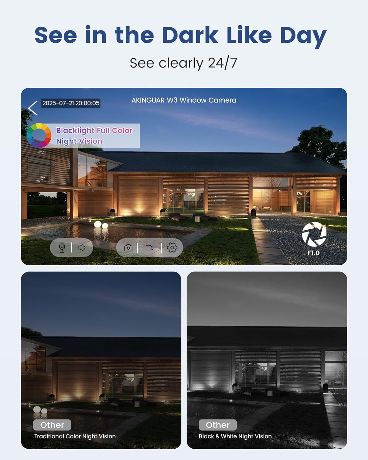 3MP 2K Window Camera, 2.4GHz WiFi Indoor Camera for Home Security, with Full-Color Night Vision, Person & Motion Detection, 2 Way Audio, 24/7 Recording, Easy Set Up, 2 Packs