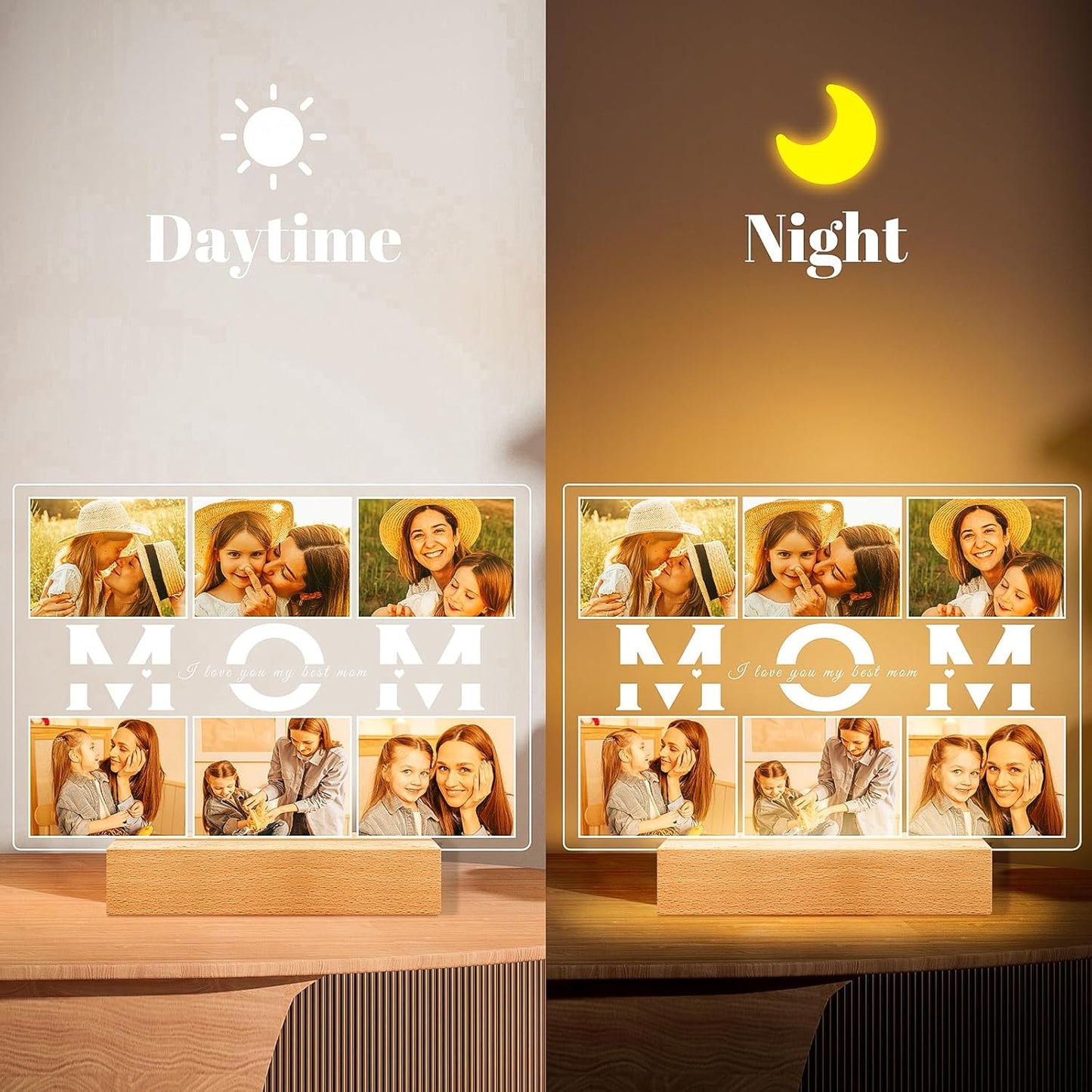 Personalized Gifts for Mom from Daughter Son, Custom Picture Frames with Photo, Customized Photo Frame with Night Light, Personalized Birthday Gifts for Mom