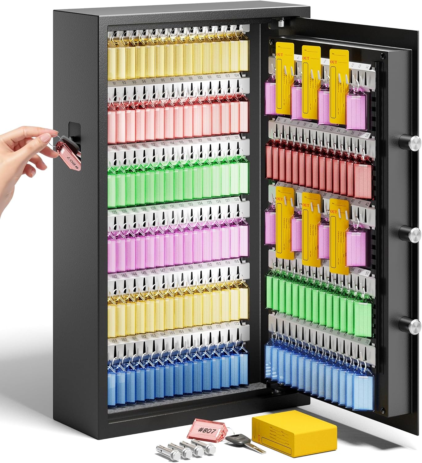 Heavy Duty 172 Keys Electronic Key Lock Box with Anti-Theft Deposit Key Slot & Key Out Tags, Key Cabinet Wall Mount with Code for Home Office