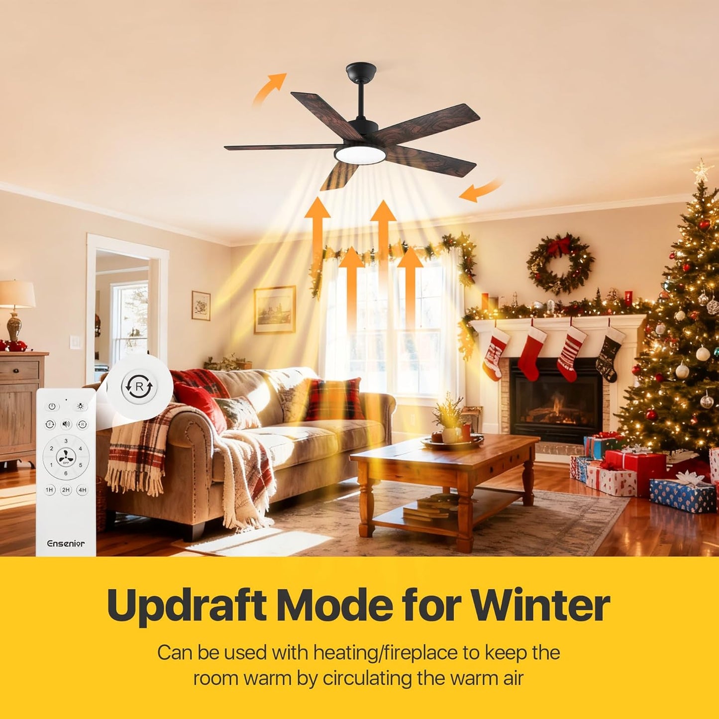 Ensenior 52 Inch Smart Ceiling Fans with Lights and Remote Control via Alexa Google Voice App, Reversible DC Motor 6 Speeds, 3000K-6000K Dimmable LED Black Bedroom Ceiling Fan with Lights - 5 Blades