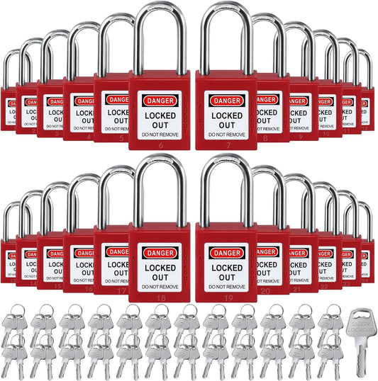 Landhoow 24 Set Lockout Tagout Locks and Keys Kit Loto Locks Different Safety Lock 2 Keys Per Lock Tag Out Padlocks for Electrical Lockout Tag Out Stations and Devices Kits (Red)