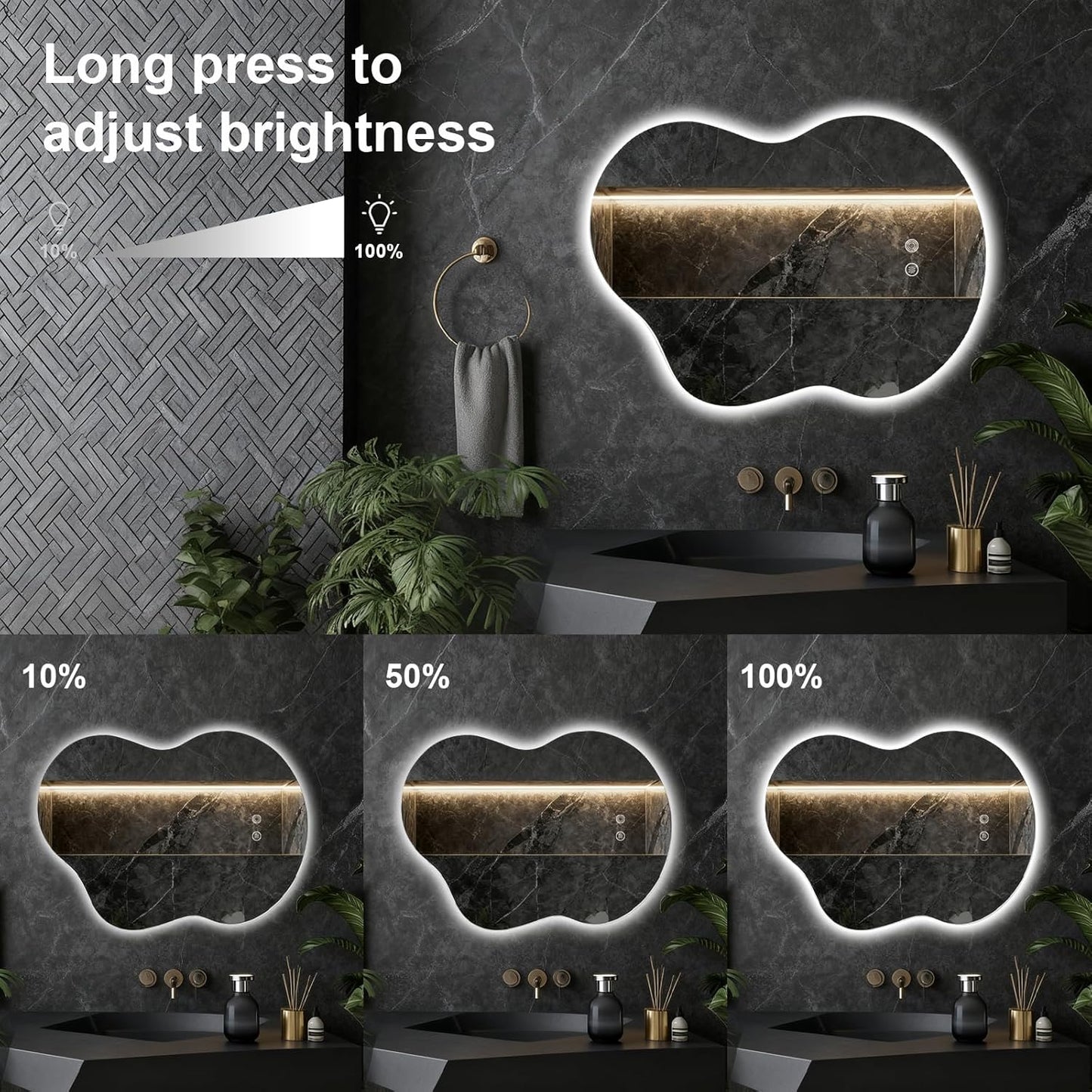 Asymmetrical Lighted Mirror for Bathroom,Modern LED Vanity Mirror with Backlit,Fog-Free,Tri-Color Dimmable Lighting with Memory Function,Hardwire Ready [Horizontal/Vertical] 30" H x 22" W