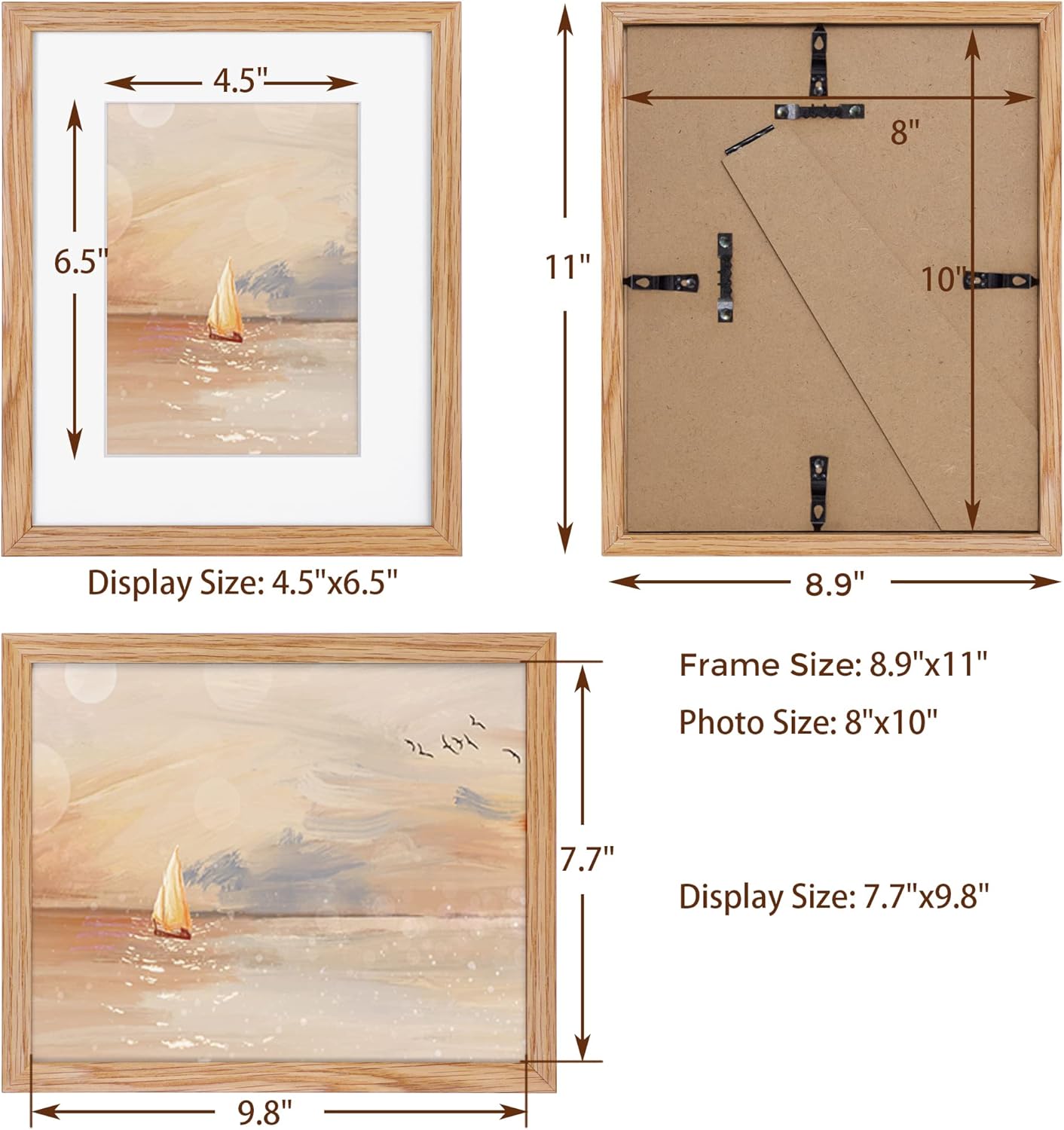 8x10 Picture Frame Wood, 8 x 10 Photo Frame for Wall & Tabletop Display, 8 by 10 Frames Made of Solid Oak Wood, Real Glass 8" x 10" Picture Frame, 8x10 Matted Frame for 5x7, Natural Oak Color, 1 Pack