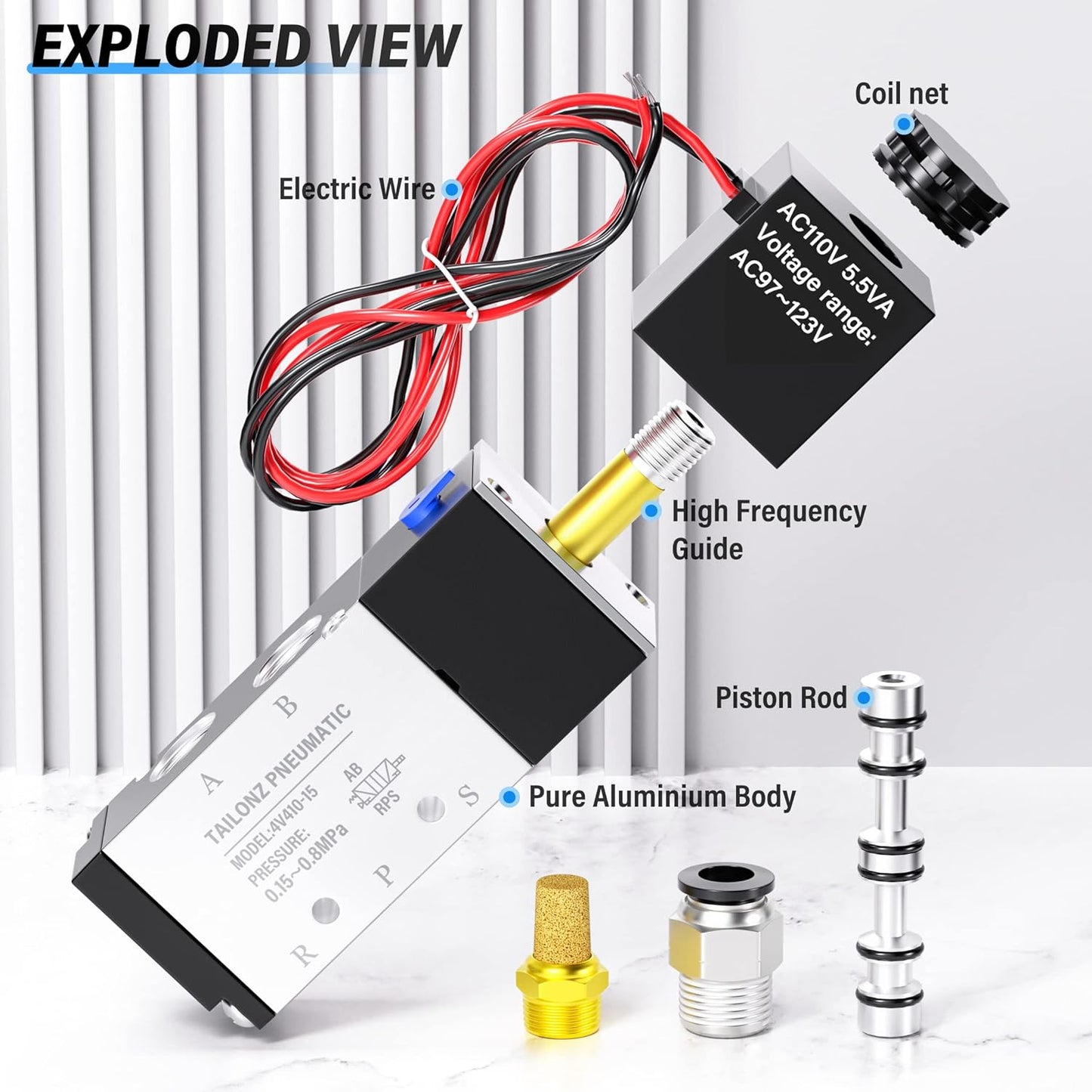 TAILONZ PNEUMATIC 1/2"NPT Solenoid Valve 4V410-15 12V/24V/110V/220V Single Coil Pilot-Operated Electric 2 Position 5 Way Connection Type