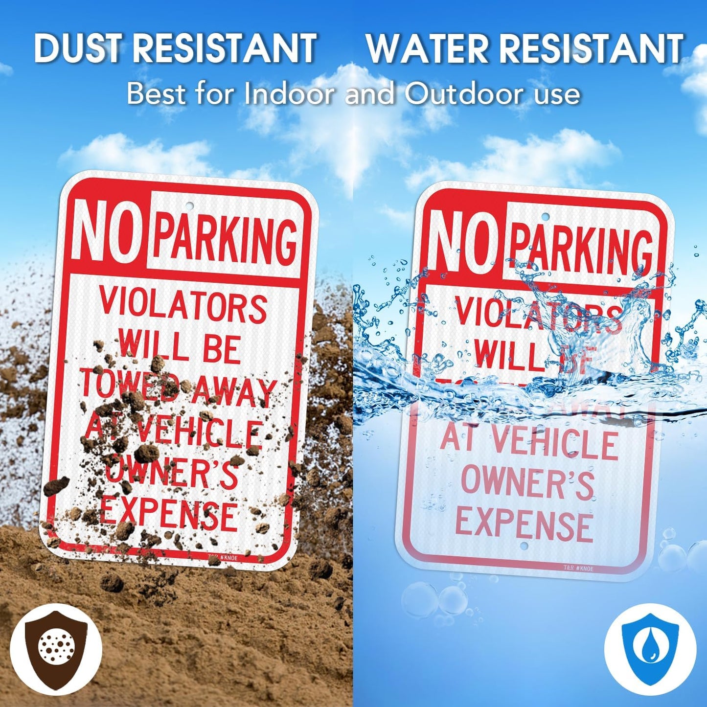 T&R (2 Pack) Large No Parking Sign, Violators Will Be Towed Away at Vehicle Owner's Expense Sign, 18" x 12" Engineer Grade Reflective Sheeting, Rust Free Aluminum, Weather Resistant, Waterproof, Fade Resistant, 2 Pre-drilled Holes