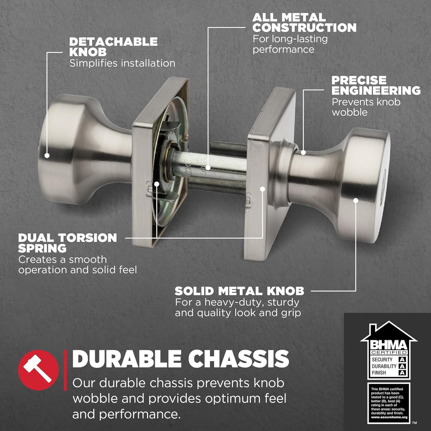 Kwikset Pismo Entry Door Knob with Lock and Key, Secure Keyed Handle Exterior, Front Entrance and Bedroom, Satin Nickel, 4 Pack, Pick Resistant SmartKey Rekey Security and Microban