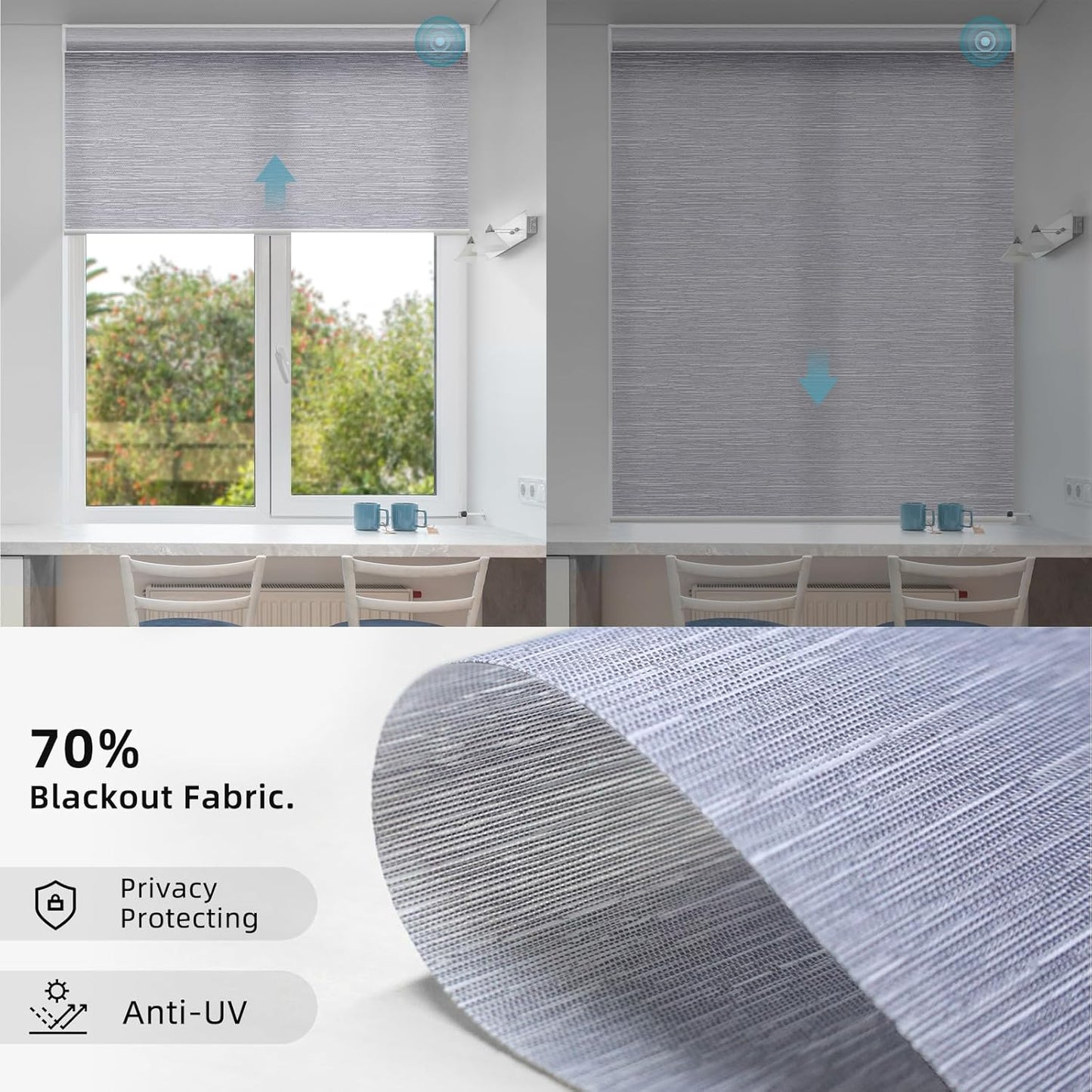SmartWings Motorized Smart Blinds for Windows in Light Filtering, Electric Remote Roller Shades Compatible with Alexa/Google Home/Homekit, Custom Up to 110”W x 148”H, Essential Translucent Grey