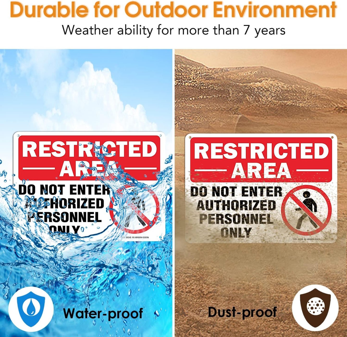 Restricted Area Do Not Enter Authorized Personnel Only Sign - 2 Pack - 10 x 7 Inches Rust Free .040 Aluminum - UV Protected, Waterproof, Weatherproof and Fade Resistant - 4 Pre-drilled Holes