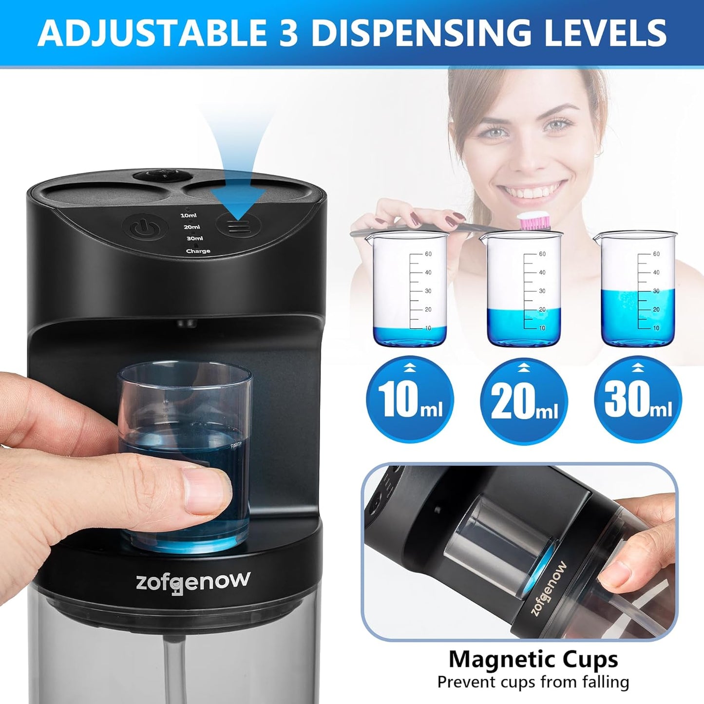 Automatic Mouthwash Dispenser for Bathroom,Bathroom Accessories 19.4 Fl Oz Dispensers with Magnetic Cups,Wall Mounted Dispenser,Suitable for All Age Groups,Black