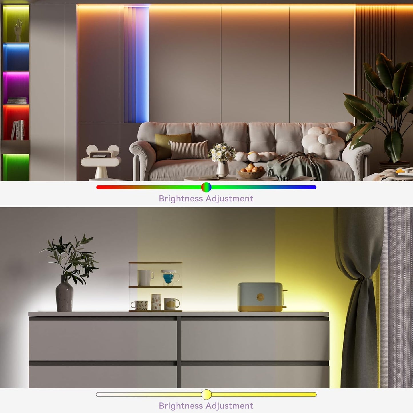 MIWISE RGB COB LED Strip Light 32.8ft/10m,Color Changing Dimmable Strip Light DC24V,Multicolor Flexible Tape Light 10mm Width,for TV,Bedroom,Party DIY Decoration(Power Supply&Controller NOT Included)