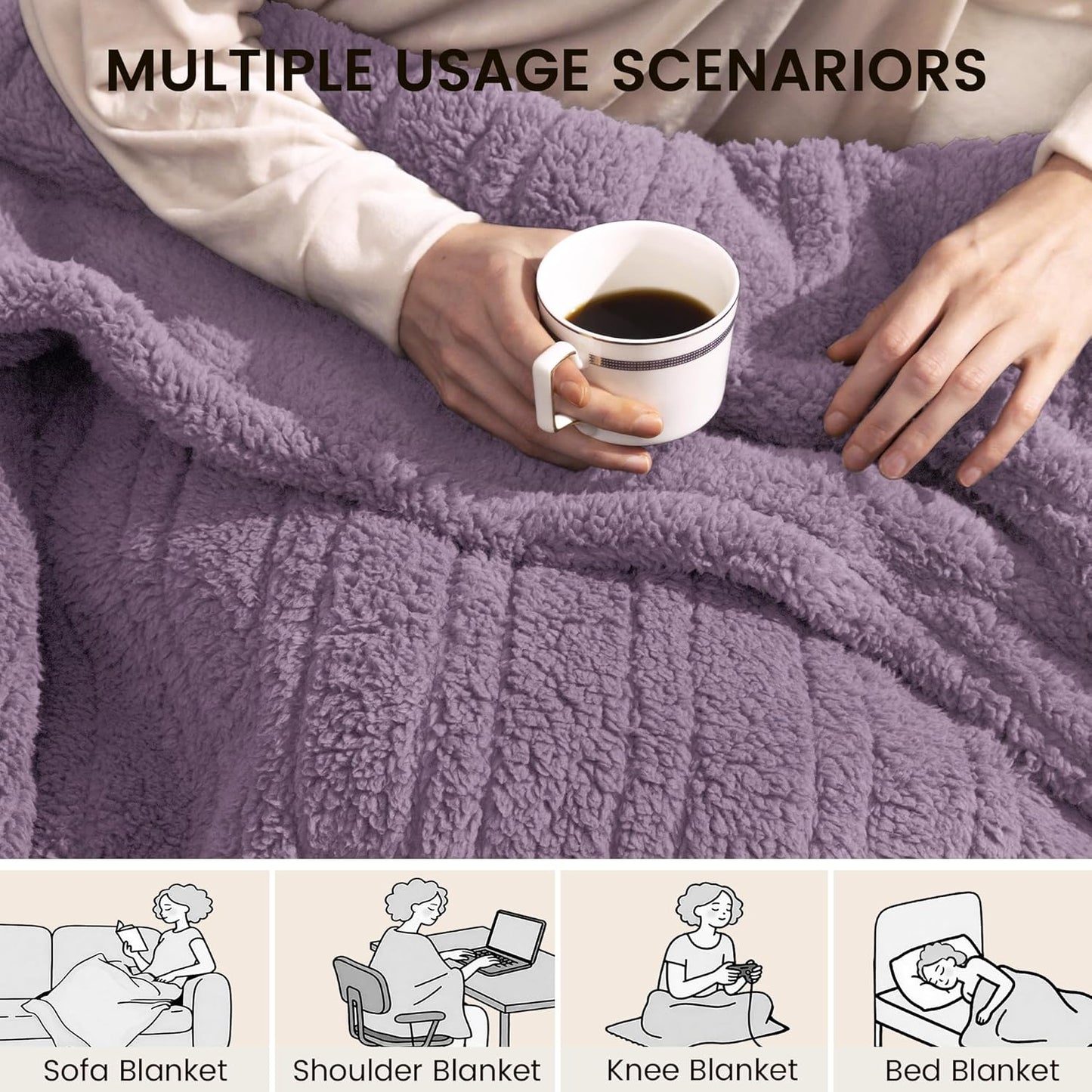 Heated Blanket Electric Blanket Throw - Fast Heating Blanket Throw Double Sided Sherpa Ultra Soft Cozy with 10 Heating Levels & 2-10 Hours Auto Off, Mashine Washable, 50 x 60 Inches, Purple