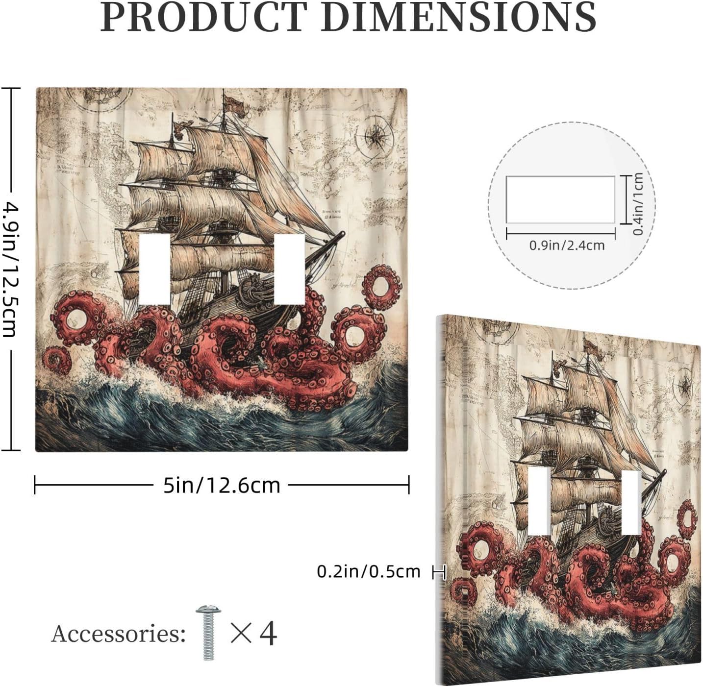 Decorative Switch Plates Vintage Octopus Ocean Sailboat Bizarre Adventure 2 Gang Double Toggle Wall Plate Outlet Light Switch Cover Electrical Faceplate for Bathroom Kids room Decor