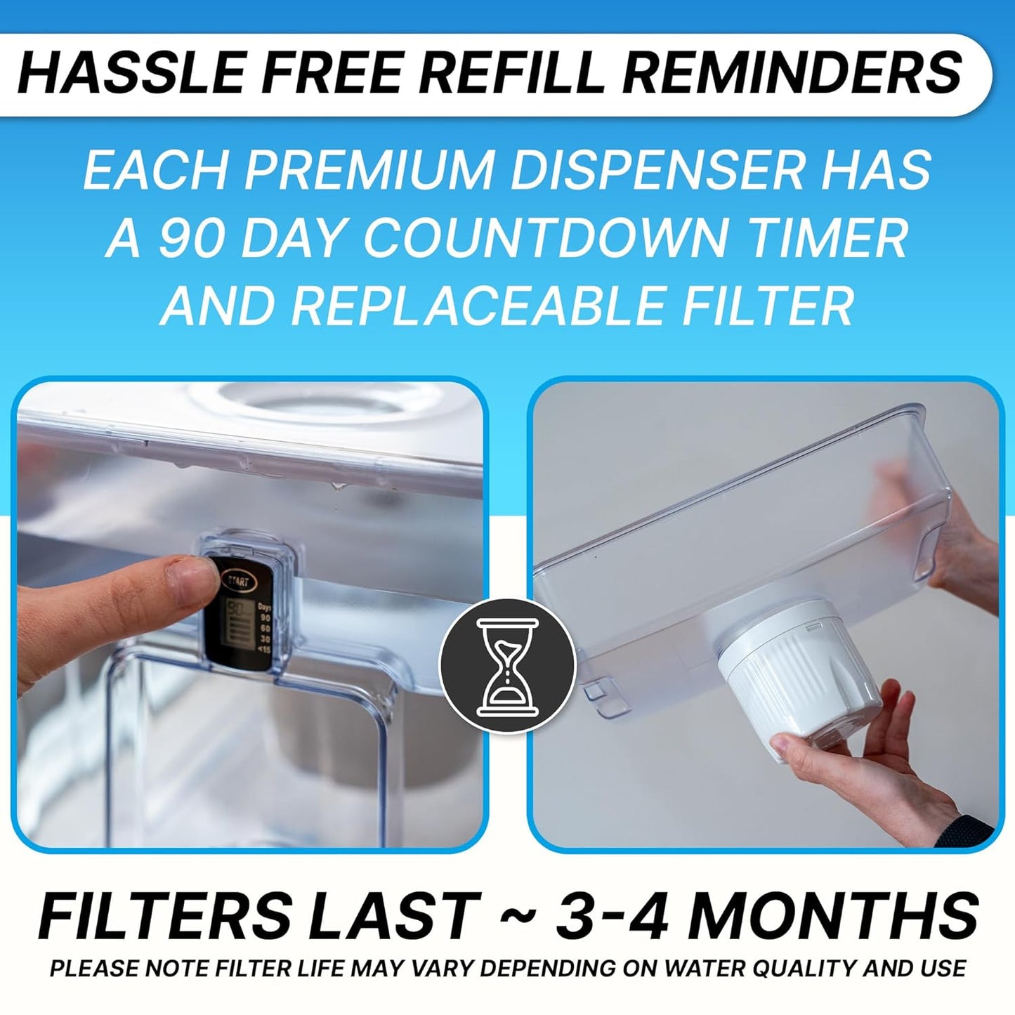 Epic Pure Countertop Water Filter Dispenser for Drinking Water. 36 Cup 150 Gallon Filter. BPA Free Removes Fluoride, Chlorine, Lead Water Purifier Large Water Jug Dispenser