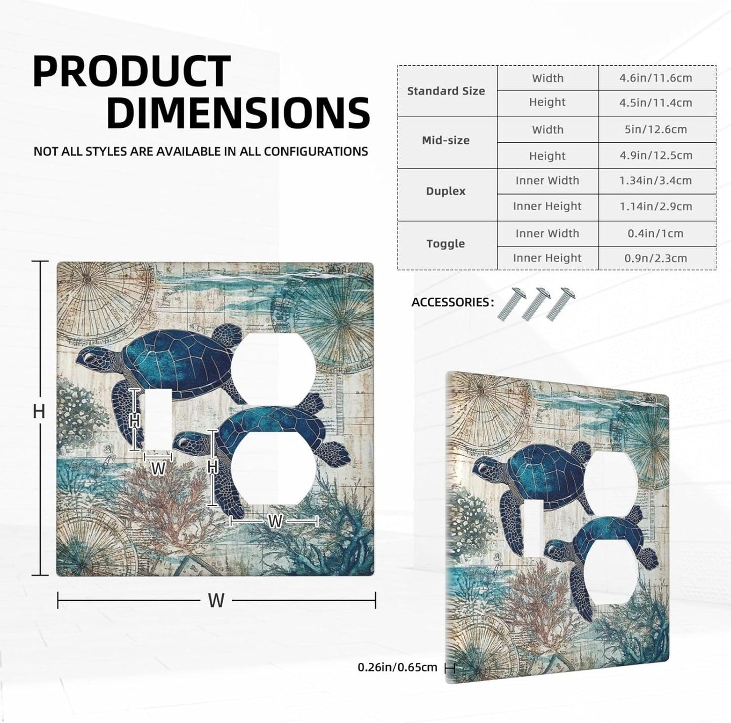 Blue Green Sea Turtle Tropical Ocean Coral Nautical Map Wallplates 1 Toggle 1 Duplex Switch Plate Electrical Gfci Faceplate Decorative Light Switch Covers For Bed Room Bathroom Decor