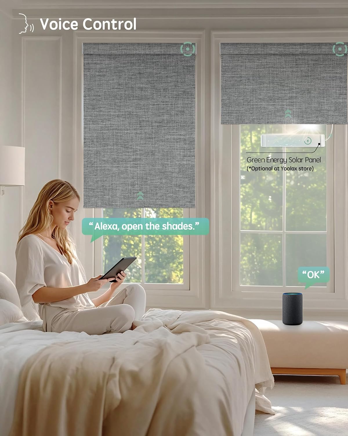 Yoolax Motorized Blinds with Remote, Blackout Smart Blinds Motorized Fabric Roller Shades Work with Alexa, Automatic Shades for Windows Custom Size (Smoky Gray)