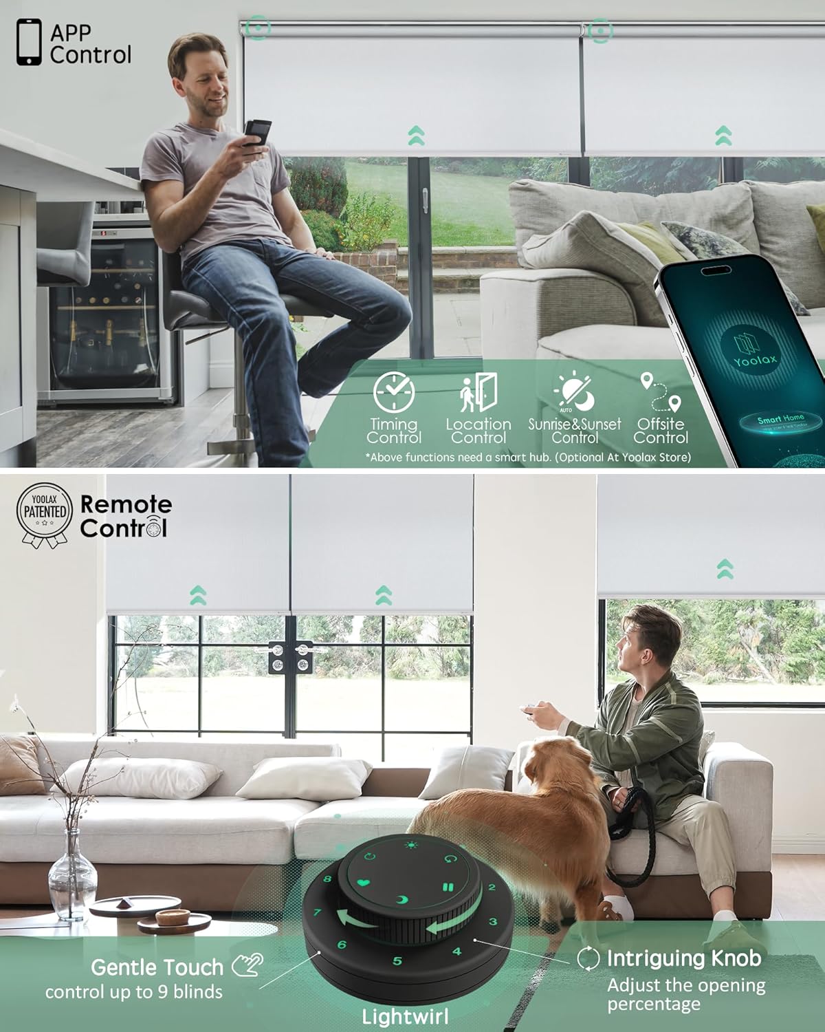 Yoolax Motorized Blinds with Remote, Blackout Smart Blinds for Windows Motorized Roller Shades, Automatic Window Shades Work with Alexa Custom Size (Blackout-Fabric Grayish White)