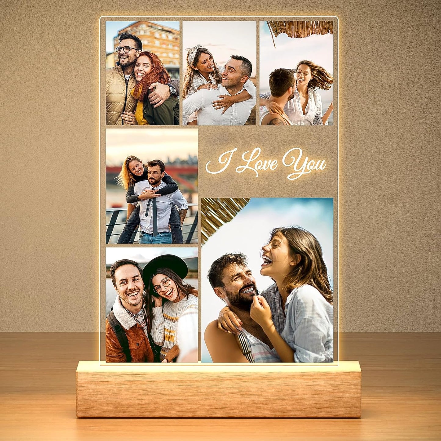 Custom Picture Frame with Photo, Customized Picture Frames with Night Light, Personalized Photo Frame, Personalized Anniversary Valentines Day Gifts for Women Men Her Him Couple