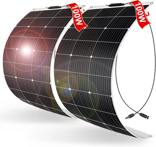DOKIO 200W (2×100W) Flexible Solar Panels 18V Monocrystalline for 12V Battery Charging, Semi-Flexible ETFE with MC4, Series/Parallel for RV Boat Camper Van Trailer Off-Grid Use