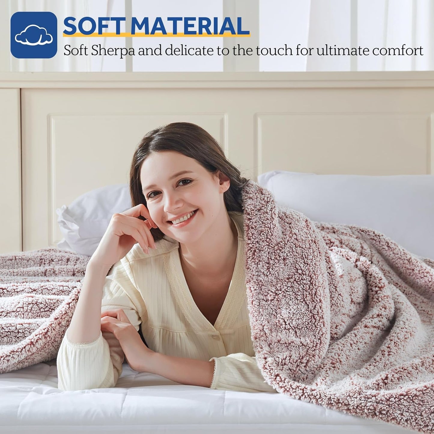 SEALY Electric Blanket Twin Size, Soft Sherpa Heated Blanket Single Control with 10 Heating Levels & 1 to 12 Hours Auto-Off Settings Over-Heated Protection 62"x84" Machine Washable, Rust Red