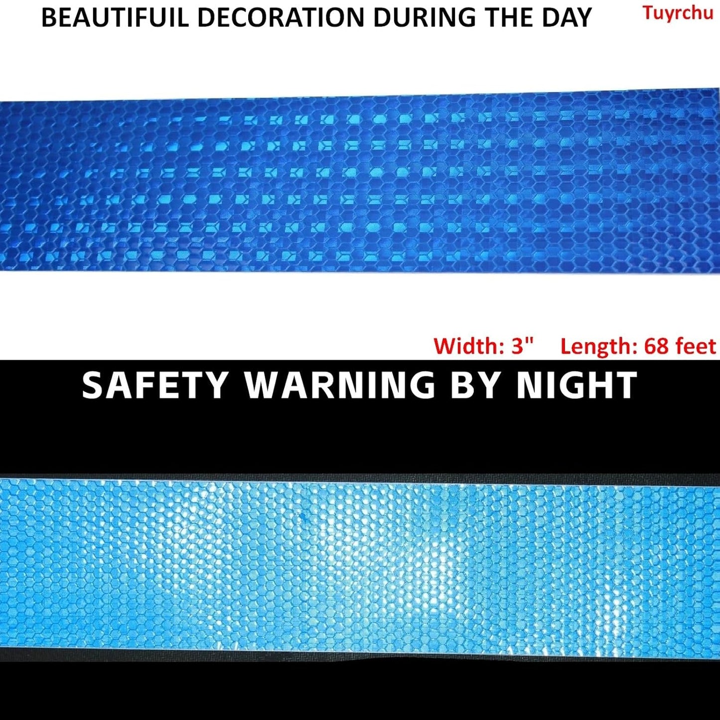 Reflective Tape Blue 3 inch, Outdoor Waterproof High Visibility Warning Industrial Marking Tape, Safety Stickers (68 feet)