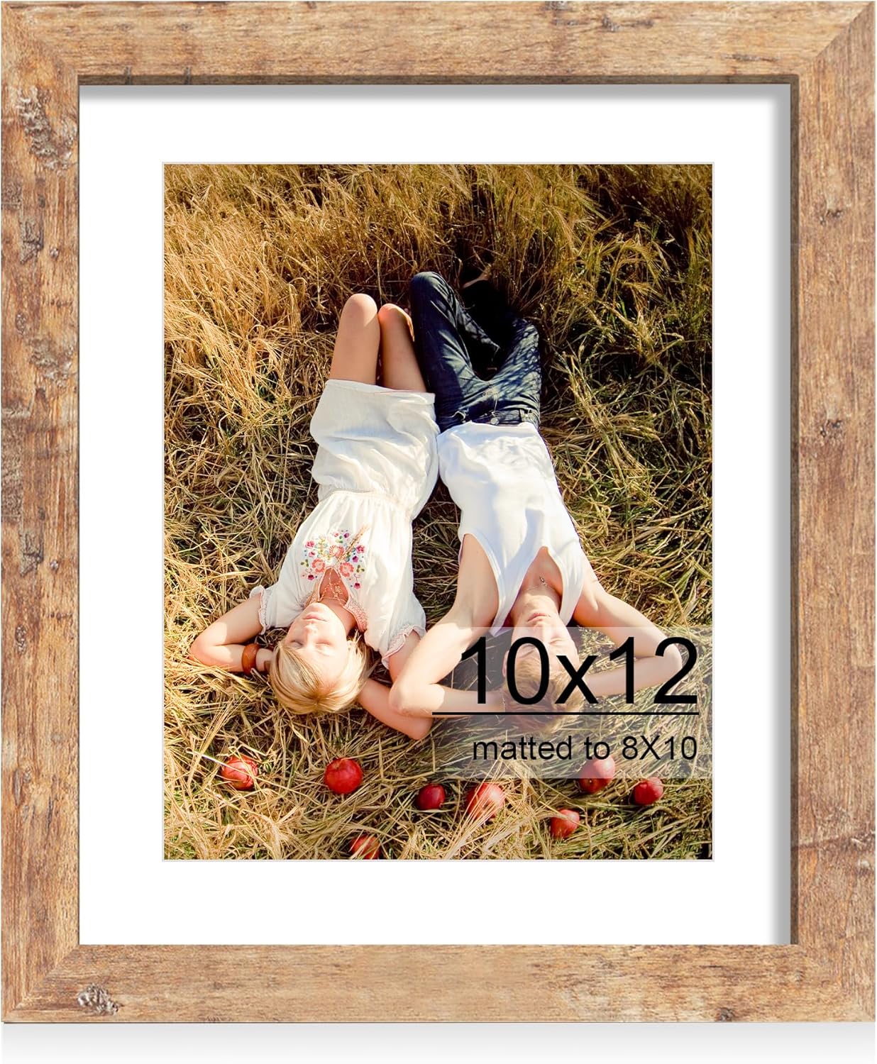 iRahmen 10x12 Picture Frame with HD Tempered Glass, Display Pictures 8x10 with Mat or 10 x 12 Without Mat, Wood Photo Frame for Tabletop and Wall Display (Rustic Brown, 1 Pack)