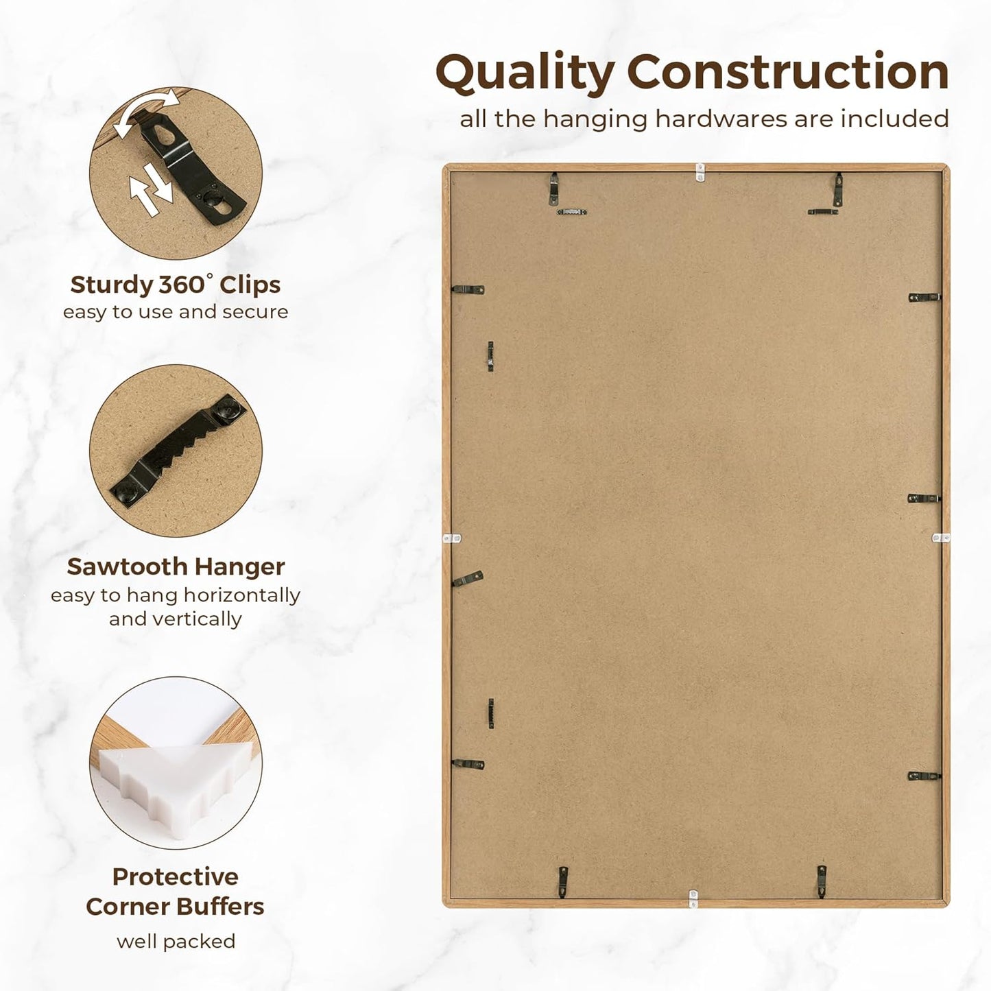 27x40 Picture Frame, 27 x 40 Poster Frame - Solid Oak Wood, 27 by 40 Frame with Tempered Glass, 27"x40" Wood Frame with Mat for 24"x36", Minimalist 27x40 Frames for Wall, Natural Oak Color, 1 Pack