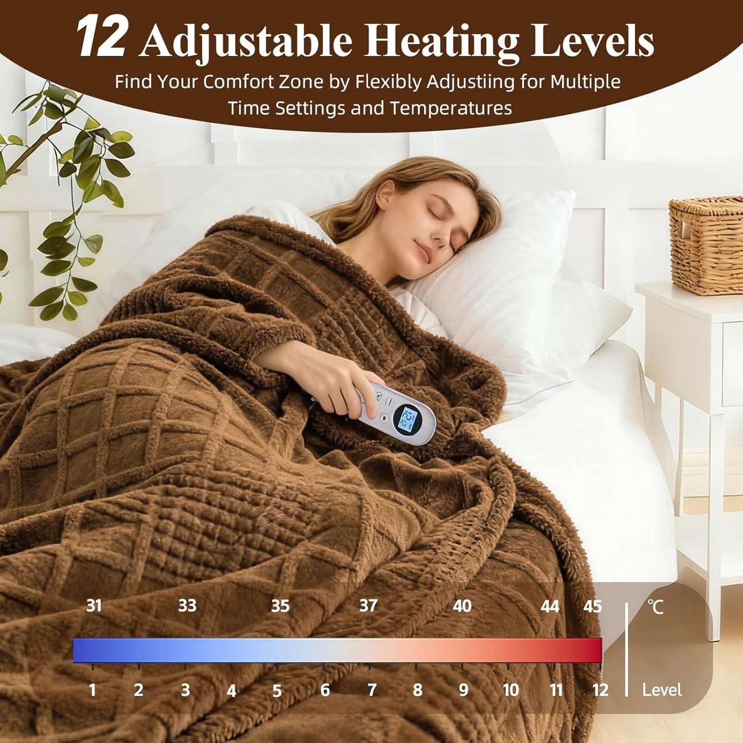 Heated Blanket Electric Full, 74”x84“Heating Blanket Waffle with 12 Heat Levels, Fast Heating Blanket with 1-12 Timer Settings, Overheat Protection with ETL & FCC for Home Office Sofa