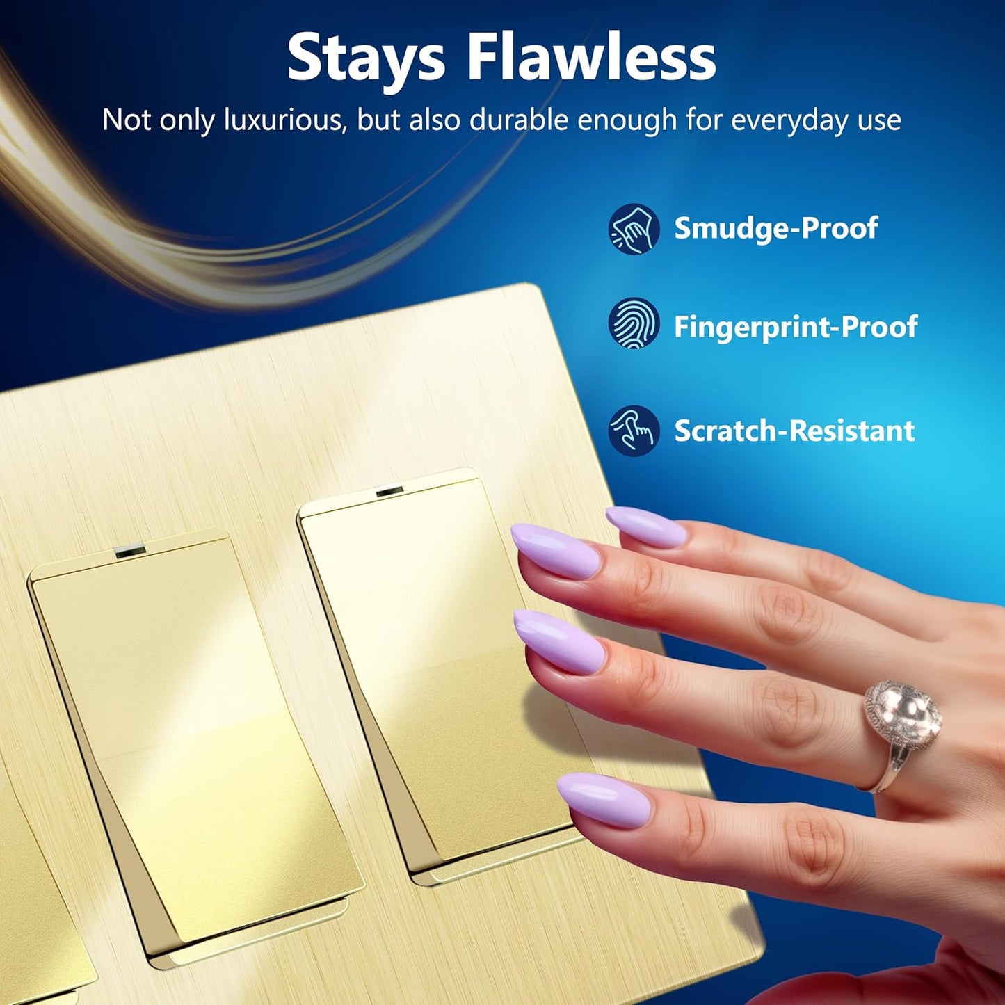 LIDER Brushed Finish Decorator Switch Cover, Screwless Wall Plate, Mid-Size 3-Gang 4.88" x 6.77", Unbreakable Polycarbonate Thermoplastic, UL Listed, LSWP-33M-BGD, Brushed Gold