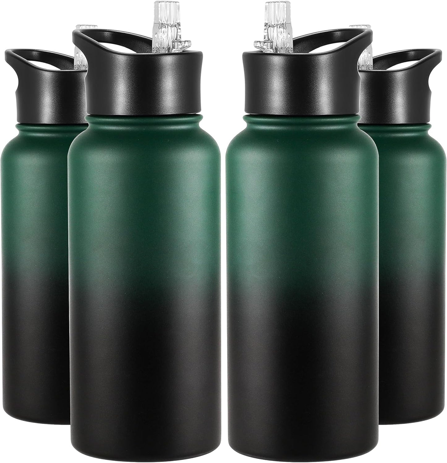 VEGOND 32 oz Insulated Water Bottle Bulk Stainless Steel Metal Water Bottles with Leak Proof Straw Lid & Spout Lid, Wide Mouth Double Walled Vacuum Travel Sports Bottle, 4 Pack