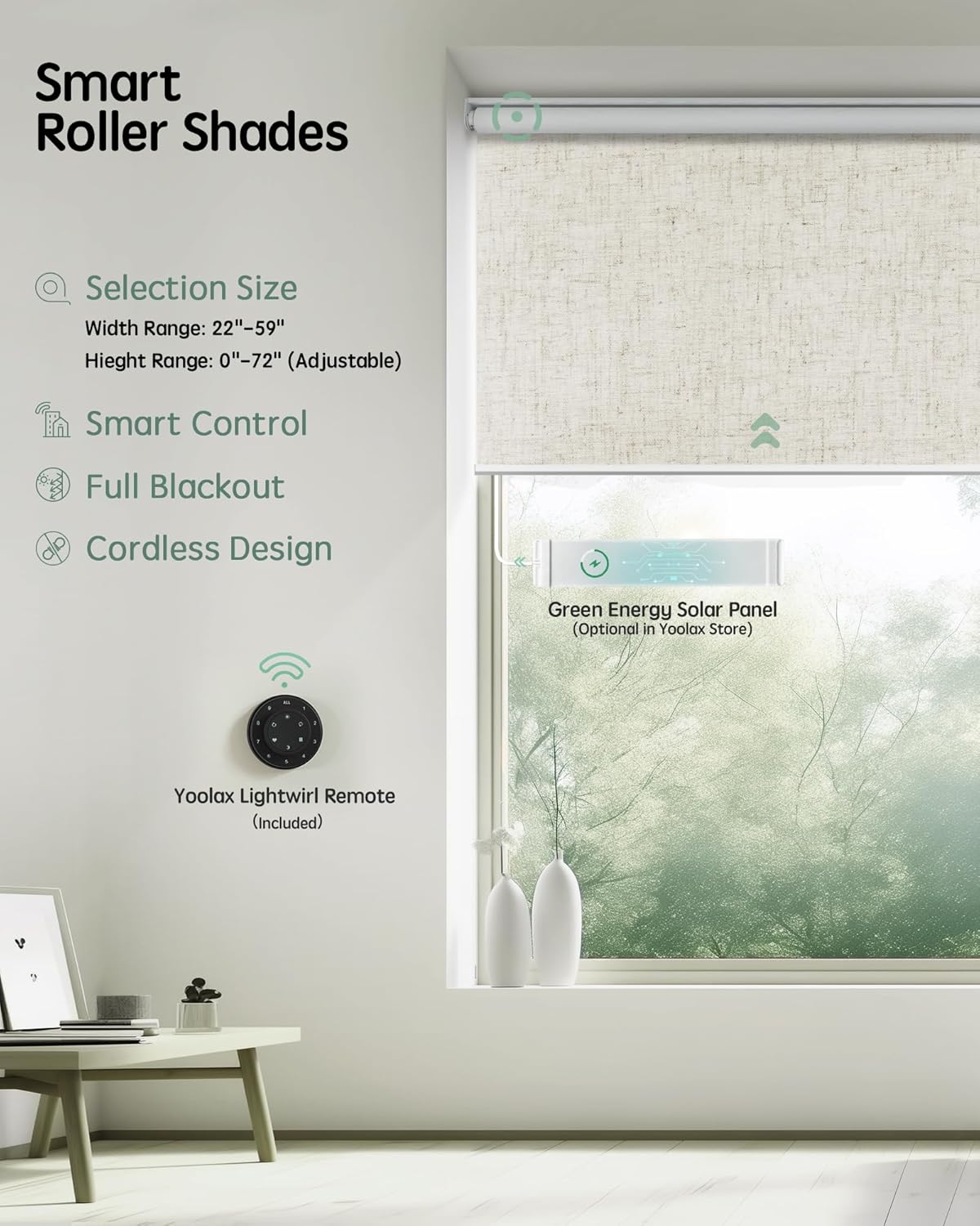 Yoolax Motorized Blinds with Remote, Blackout Smart Blinds for Windows Motorized Roller Shades, Automatic Window Blinds Compatible with Alexa Electric Blinds (Linen Beige, 52" W x 72" H)