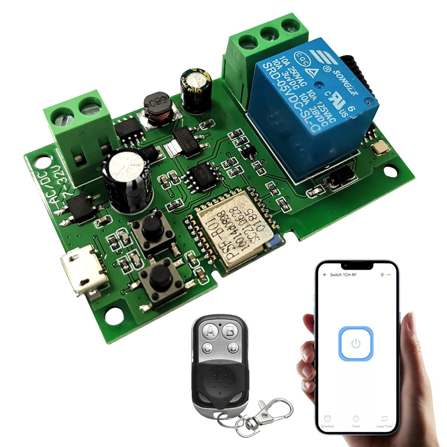 Jane Eyre WiFi Instant Relay Self Lock Switch Module with 433MHz RF Remote Control DIY Garage Door Switch Module Ewelink App Control Compatible with Alexa Goolution Assistant(1 Channel)