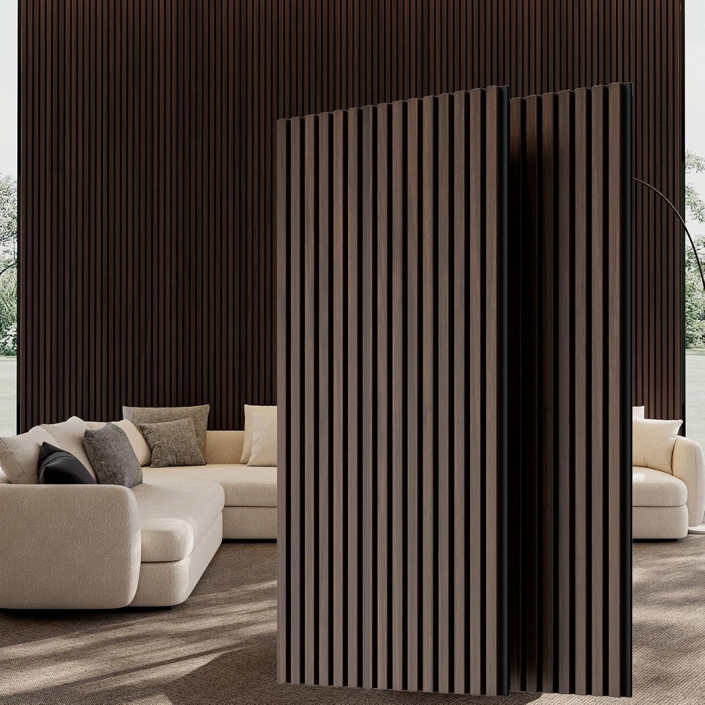 Wood Wall Panels, 45.3" x 23.6" Acoustic Panels for Wall and Ceiling, 3D Fluted Sound Absorbing Panel for Interior Wall Decor Noise Reduction (2Pcs-Dark Walnut)