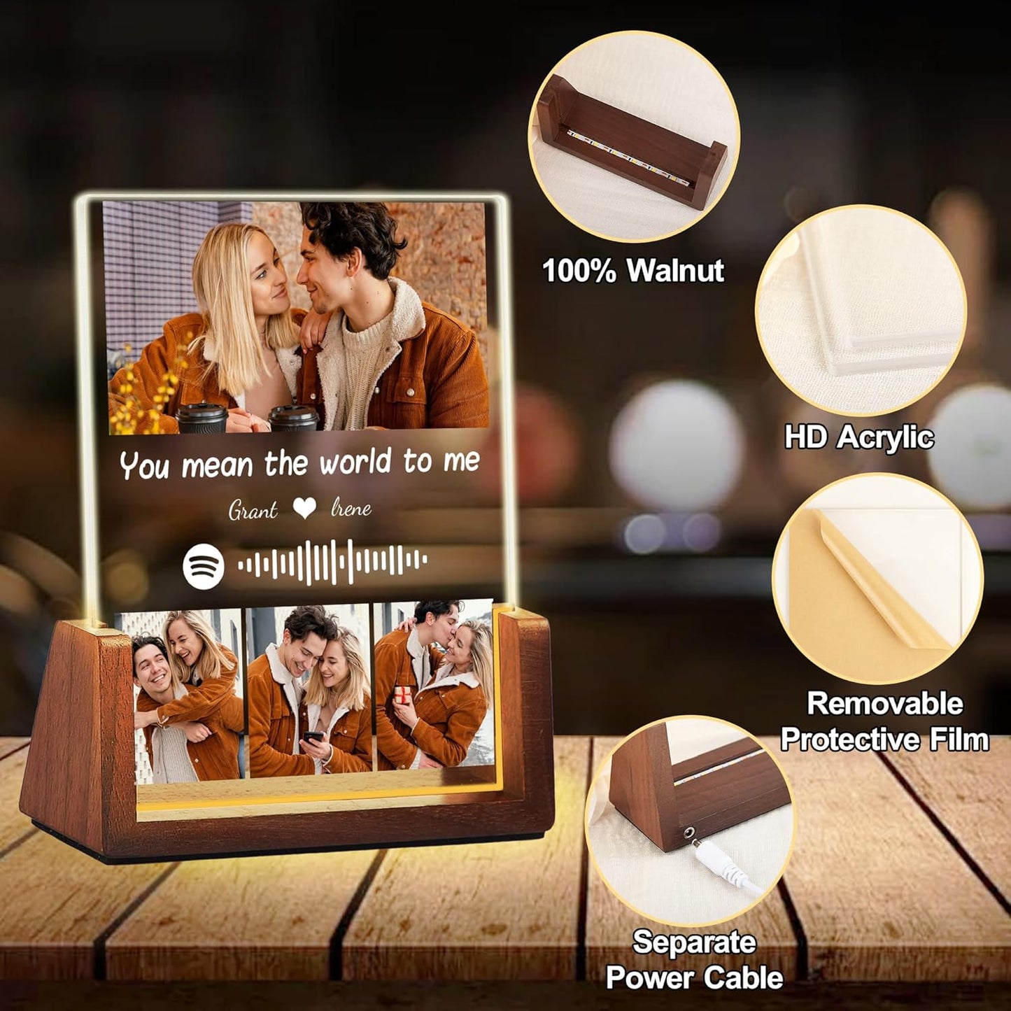 Personalized Couple Birthday Gifts For Boyfriend Girlfriend Him Her, Custom Acrylic Spotify Plaque With Photo Name, Customized Light Up Picture Frame, Anniversary Christmas Gifts For Women Men