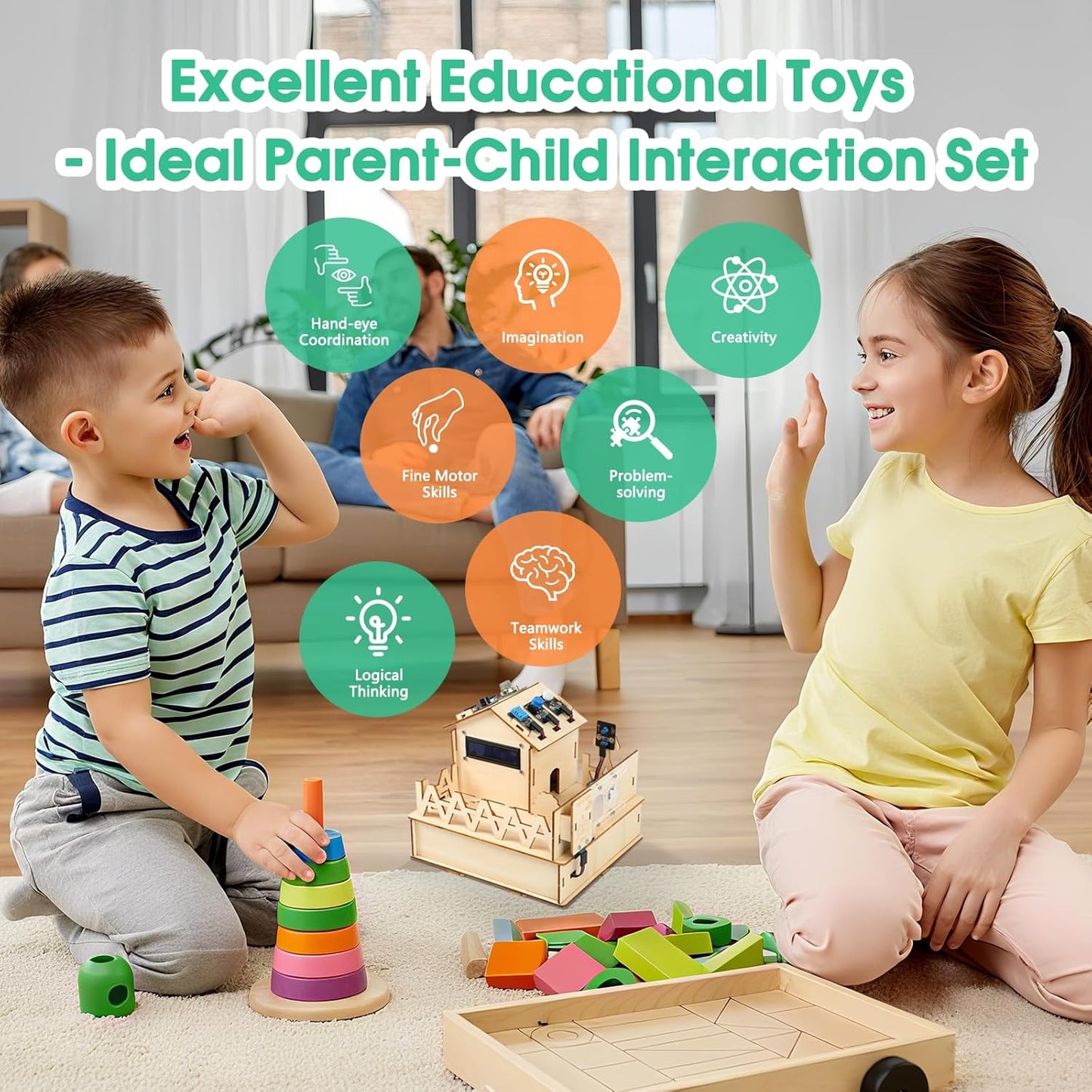 ESP32 IOT Smart Home Starter Kit for Arduino IDE, Educational STEM Kit Toys for Kids Age 10+, 3D Wooden Puzzles House DIY Sensor Science Kit Electronics Auto Engineering Coding Set for Adults Teens