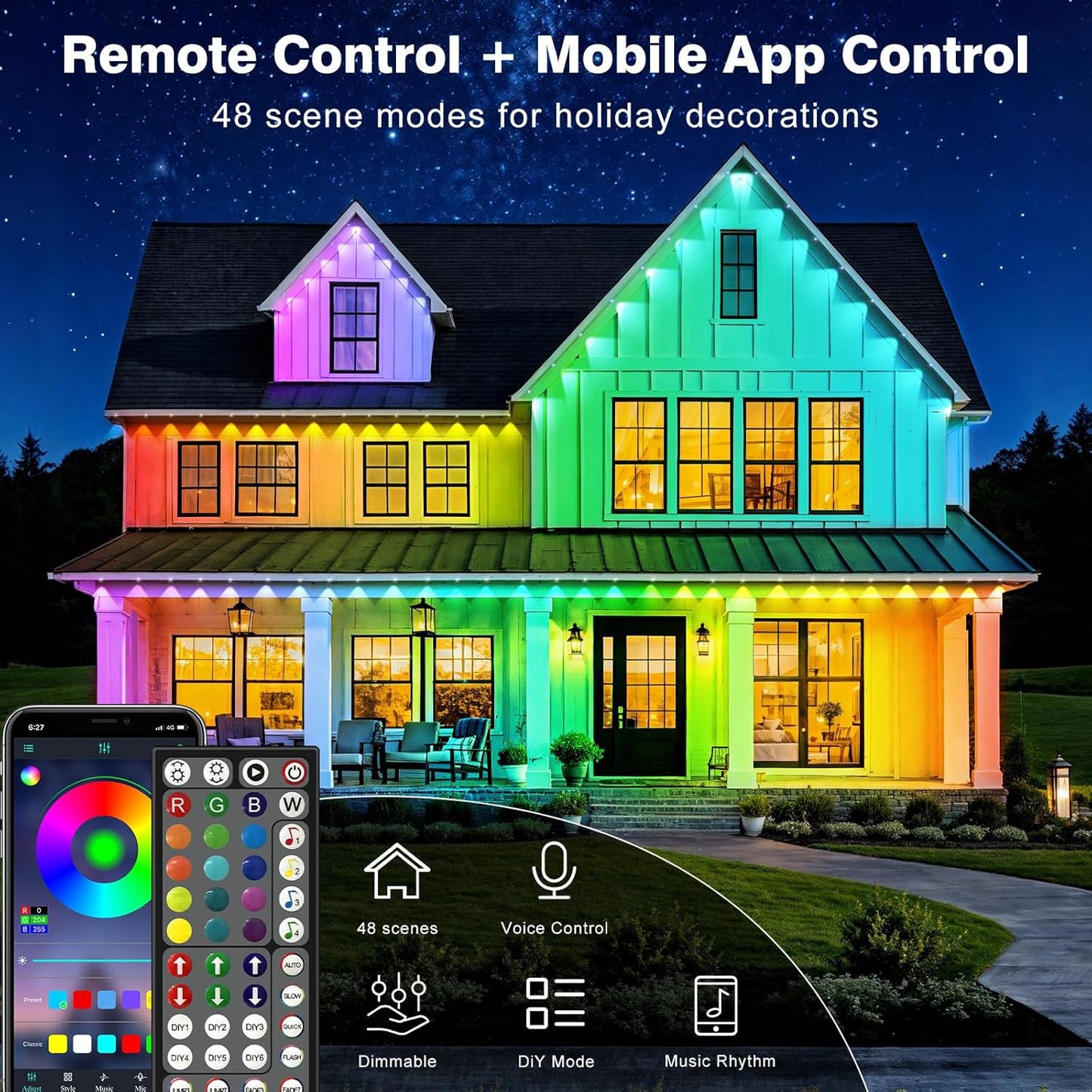 LITSOUL 500FT Permanent Outdoor Lights for House Waterproof, Smart RGB Eave LED Lighting with 16 Million Colors, IP67 Outdoor Strip Lights for Christmas Halloween Holiday Daily Decorations(500FT)