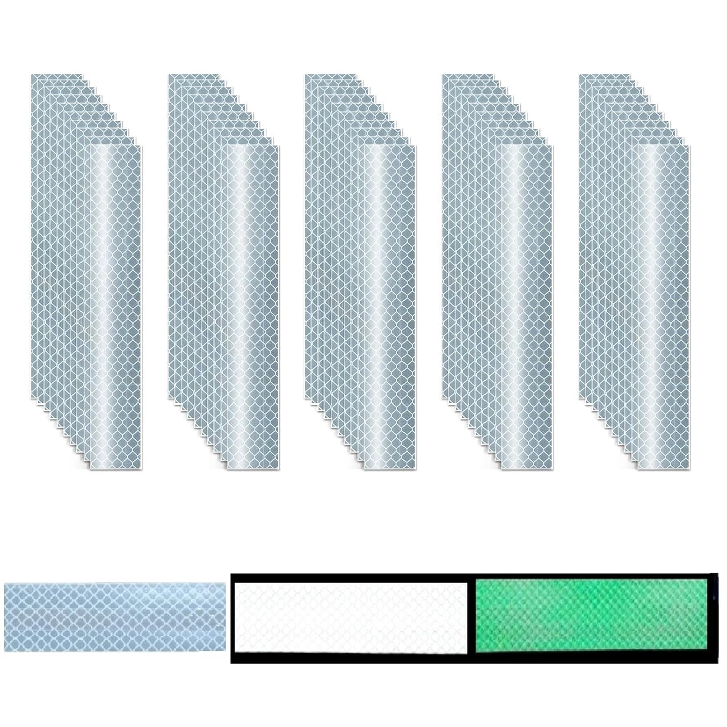 Glow in The Dark Reflective Stickers 1 inch X 6 inch for Truckskes, Warning Strong Safety Adhesive Reflective Strips (50 Pcs)