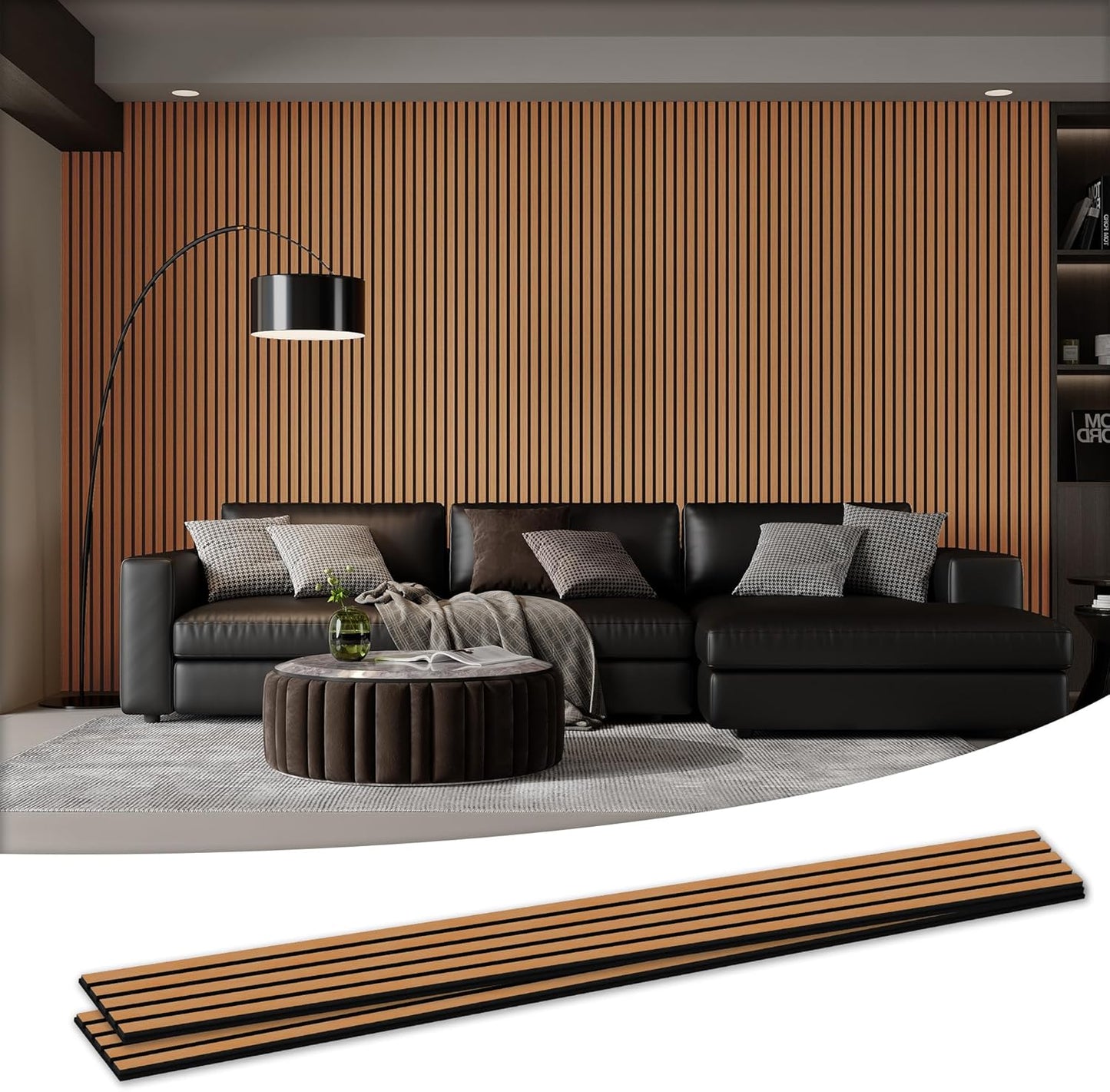 Wood Salt Acoustic Wall Panels, 2 Piece 94" x 23.6" x 0.8" Soundproof Wooden Wall Panels, 3D Fluted Sound Absorbing Panel, Brown