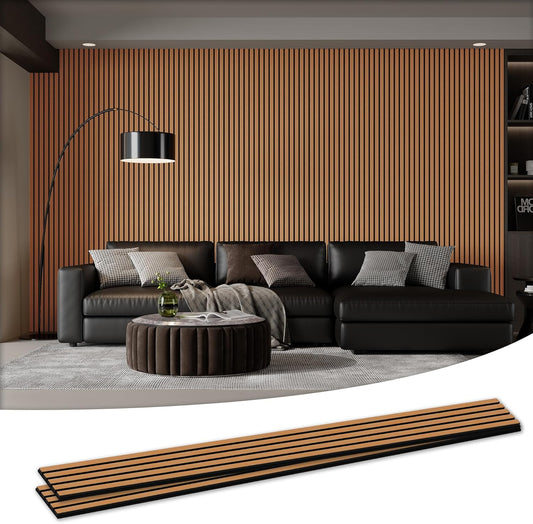 Wood Salt Acoustic Wall Panels, 2 Piece 94" x 23.6" x 0.8" Soundproof Wooden Wall Panels, 3D Fluted Sound Absorbing Panel, Brown