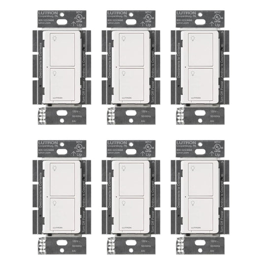Lutron Caseta Original Smart Light Switch (Lutron Smart Hub Required), for Home, LED Lights, and Fans, 6 Amp, Single-Pole/3-Way, Neutral Required, PD-6ANS-WH-6-Pack, White, 6 Pack