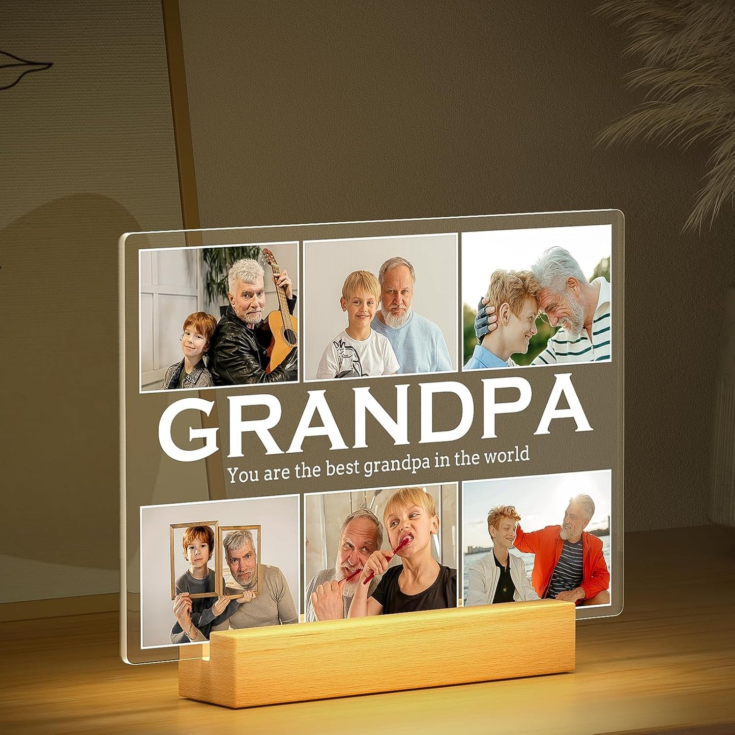 Personalized Gifts for Grandpa from Daughter Son, Custom Picture Frames with Photos, Customized Photo Frame with Night Light, Personalized Birthday Gifts for Grandpa Baby Kids Family