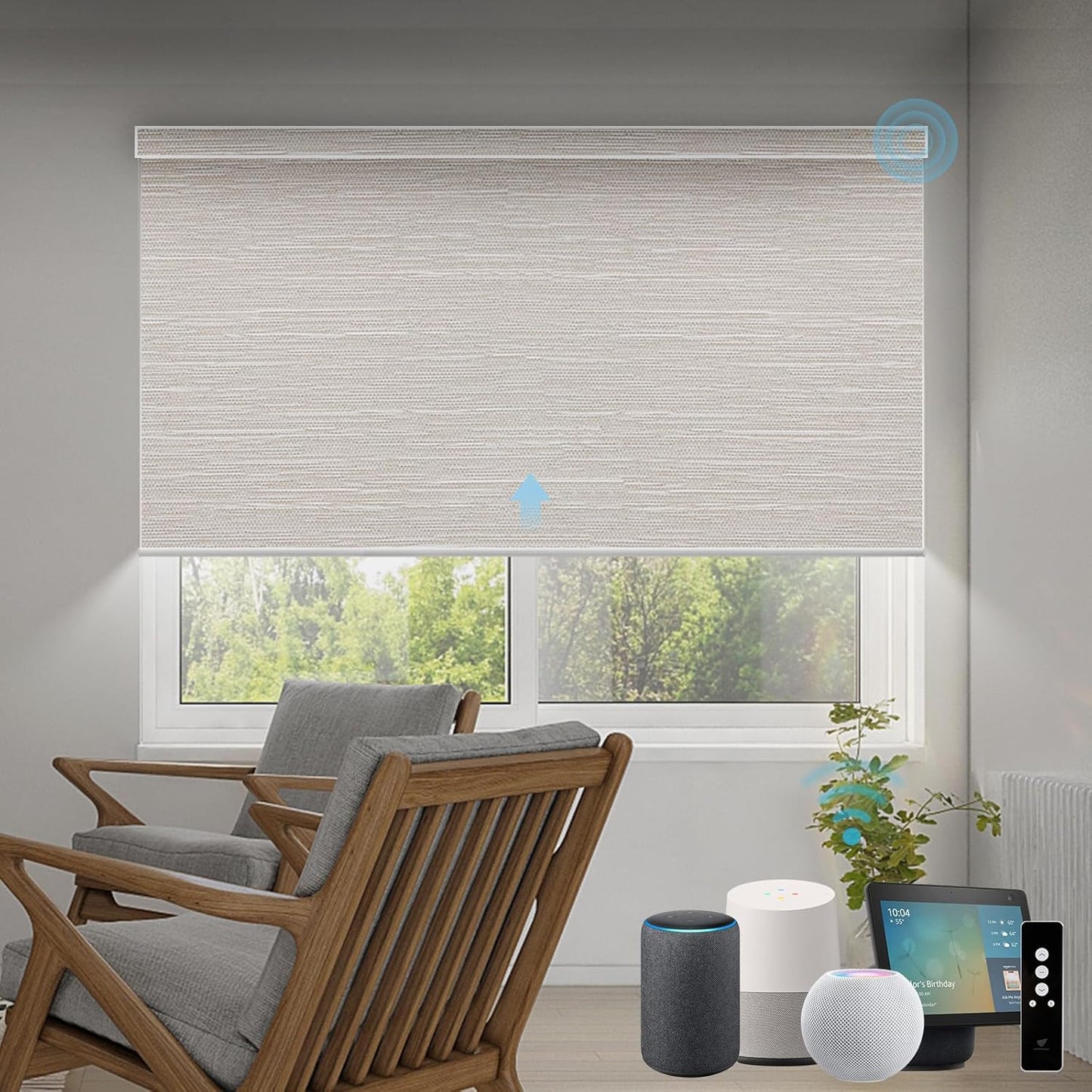 SmartWings Motorized Roller Shades Work with Homekit, 100% Blackout Smart Blinds for Windows, Cordless Remote Control Window Shades, Essential Cream, Customized Size