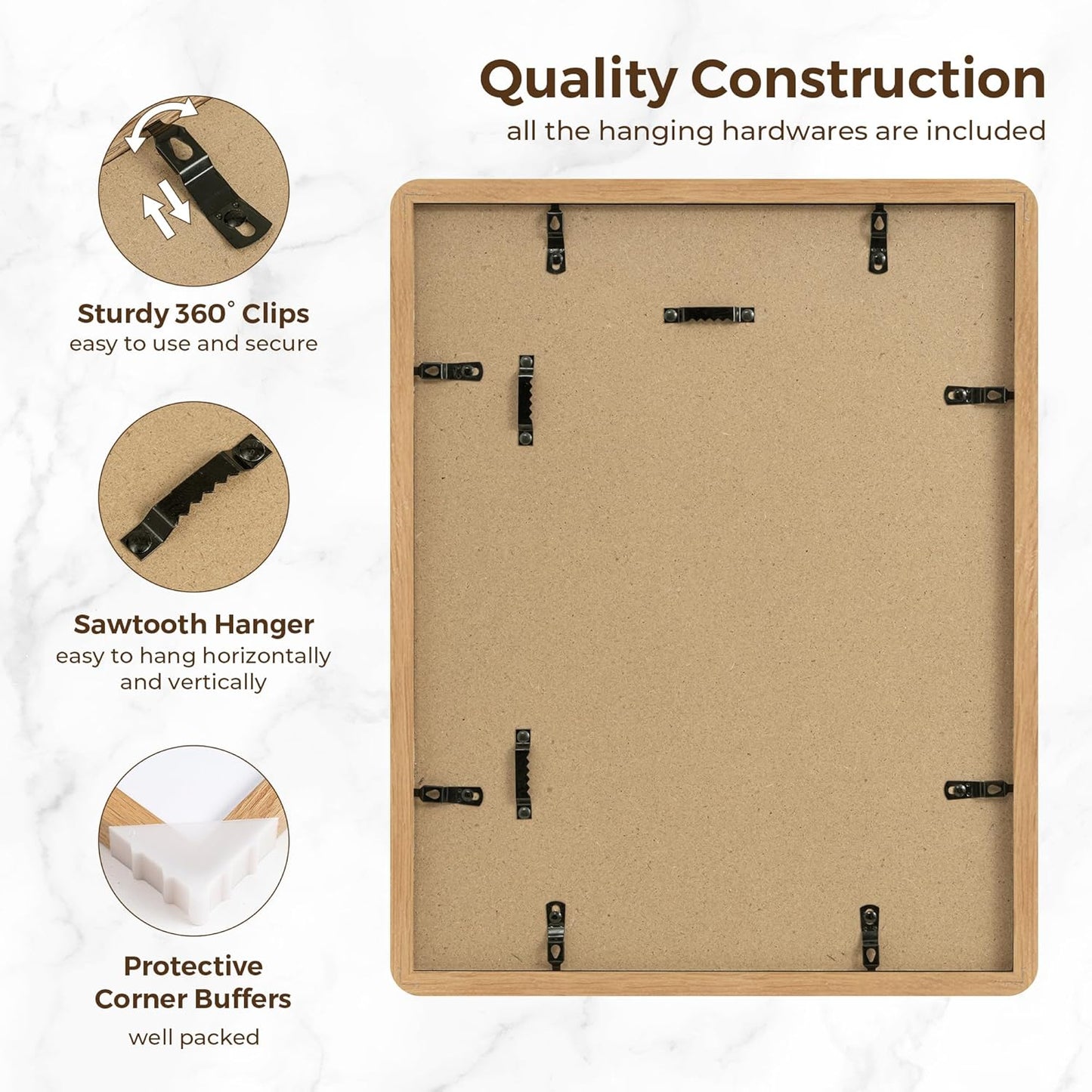 11x14 Picture Frame, Solid Oak Wood Frame 11 x 14 for Wall, Rustic Wooden Frames 11 by 14 with Tempered Glass, 11x14 Frame with Mat for 8x10, Home Decor Photo Frames 11"x14", Natural Oak Color, 3 Pack