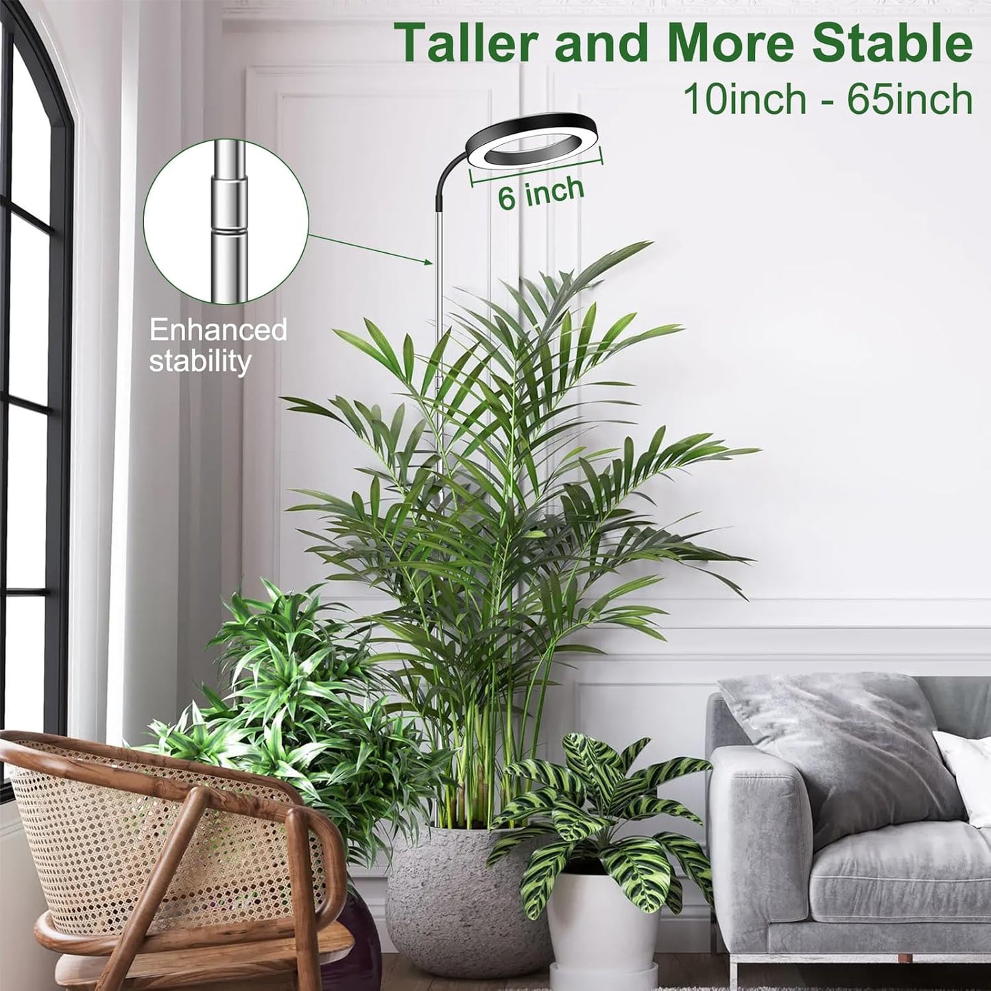 wolezek Grow Lights for Indoor Plants Full Spectrum, 80 LEDs 3 Colors Grow Light, 65in Plant Lights for Indoor Growing with 360°Gooseneck, 6/12/16H Timer, 5 Brightness, Height Adjustable, Black Pair