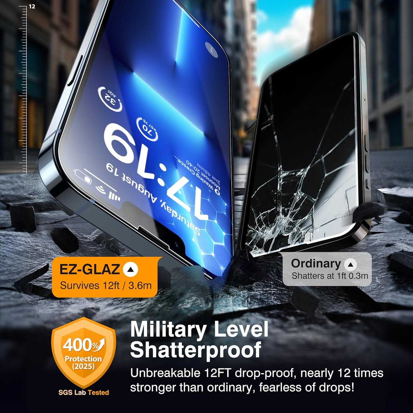 EZ-GLAZ- 4 Pack for iPhone 13 Pro Screen Protector [6.1"] With 2 Pack Camera Lens Protector, 9H+ Hardness 12FT Military Grade Shatterproof Scratch Resistant Durable Tempered Glass Film with Flawless Fit Kit, HD Clear