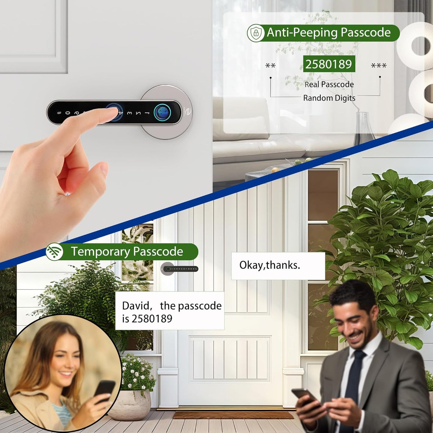 Smart Electronic Fingerprint Door Lock, Keyless Entry with Handle, Codes, APP, IC Cards, Fingerprints, Keys, for Home Bedroom Apartment (Silvery)