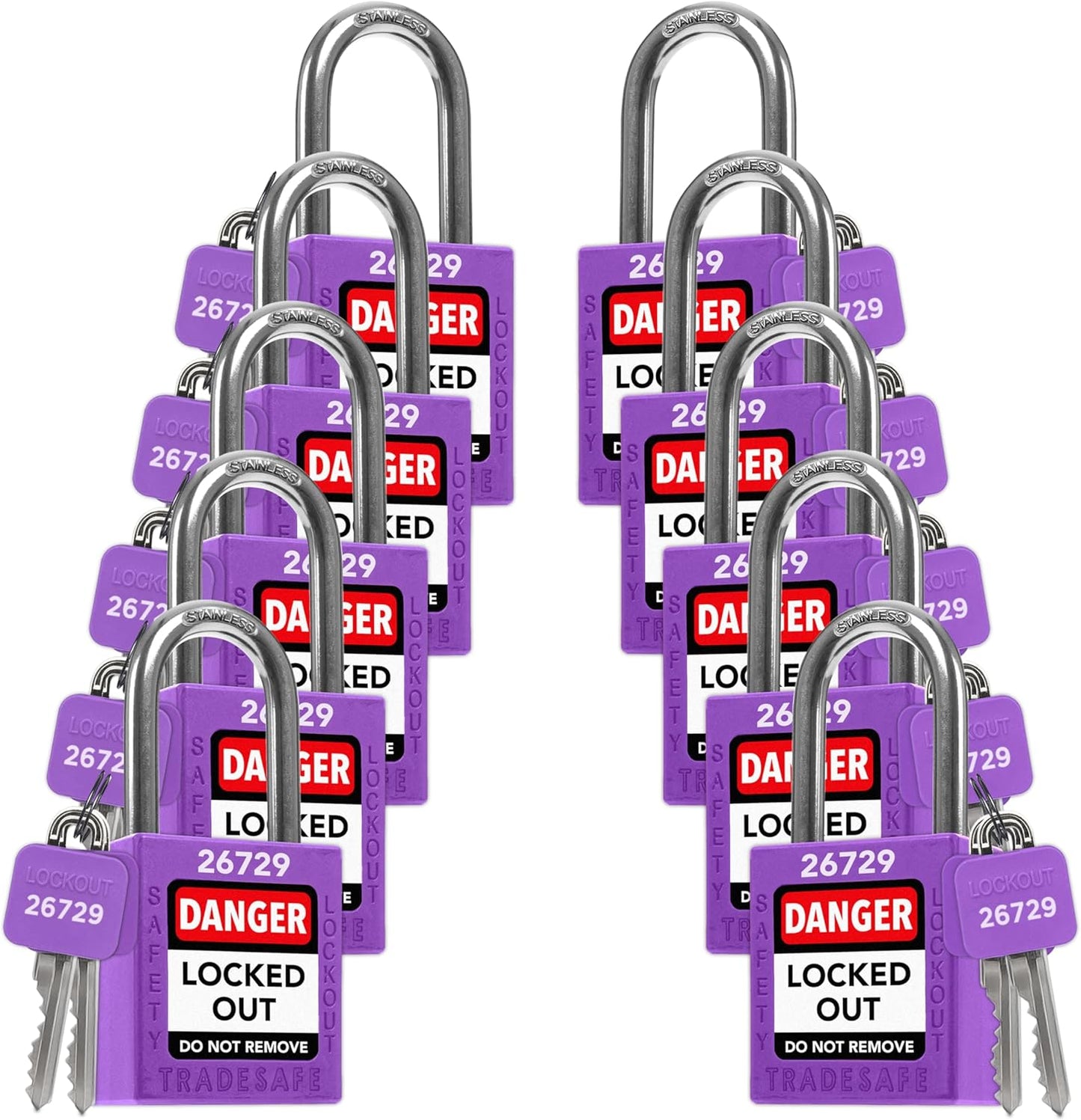 TRADESAFE Lockout Tagout Locks Set - 10 Purple Keyed Alike Padlocks, 2 Keys Per Lock, OSHA Compliant Loto Locks for Lock Out Tag Out Stations, Premium Grade