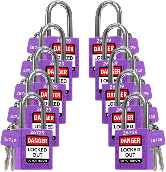 TRADESAFE Lockout Tagout Locks Set - 10 Purple Keyed Alike Padlocks, 2 Keys Per Lock, OSHA Compliant Loto Locks for Lock Out Tag Out Stations, Premium Grade