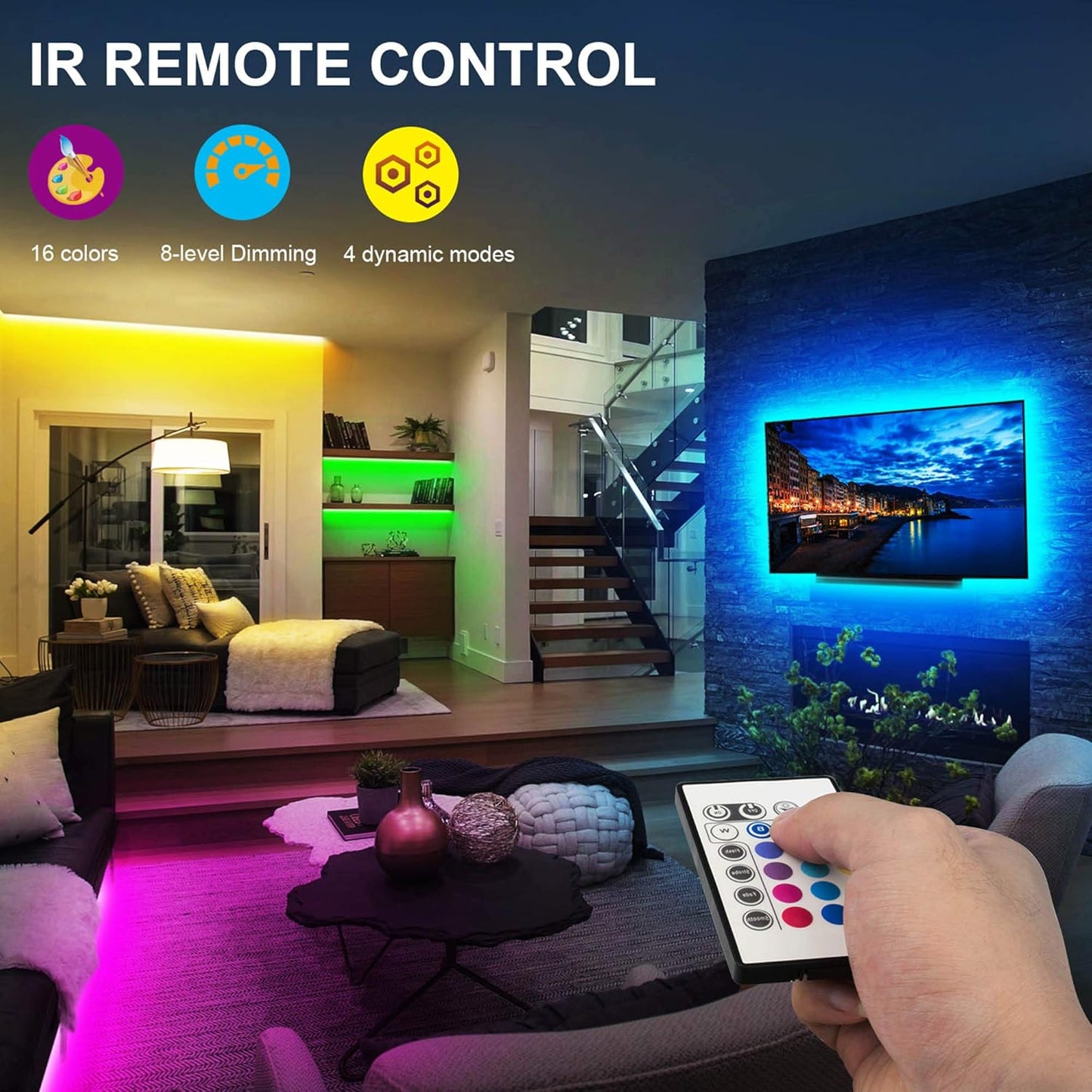 maylit Tv Led Backlight, 22.3ft Led Strip Lights for 85-100in Tv, Tv Lights kit with Remote, RGB Bias Lighting for Room Decor